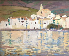 Vintage Cadaques seascape Spain oil on canvas painting