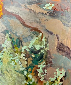 Pintura al Óleo Firmada Cadaqués 2001 - Composición Surrealista Orgánica sobre Cartón