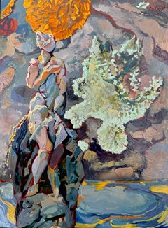 Pintura al Óleo Firmada Cadaqués 2001 - Composición Surrealista Orgánica sobre Cartón