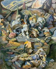 Surreal Abstract Mineral Landscape with Cadaqués Rock Forms Oil Canvas Painting