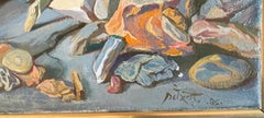Surrealistische, felsige Figuren am Mittelmeer und eine Ölmalerei voller Küstenfantasien