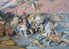 Surrealistische, felsige Figuren am Mittelmeer und eine Ölmalerei voller Küstenfantasien