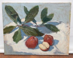 Apple Still Life Oil Painting on Canvas, Signed, Unframed, 1970s