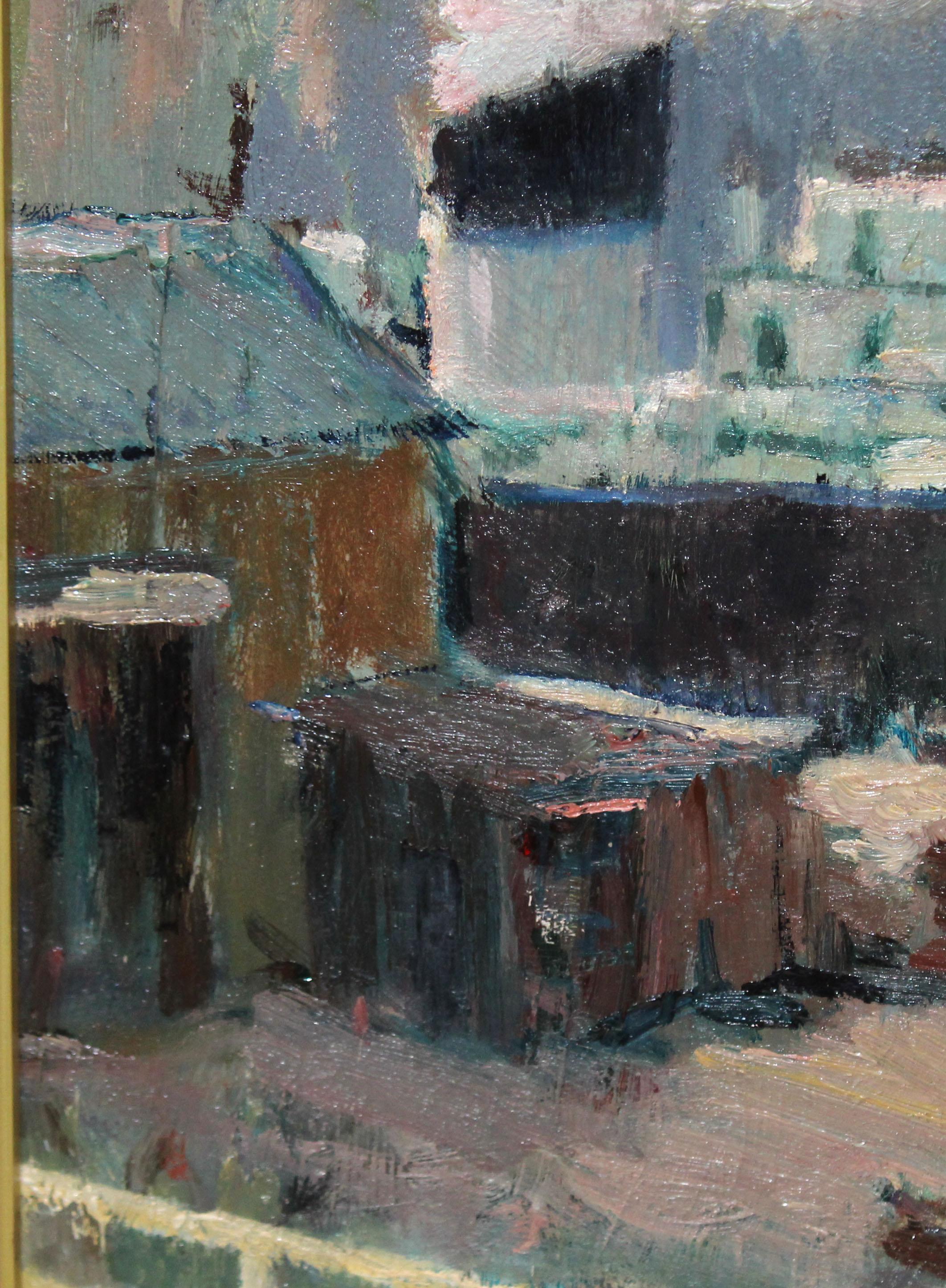 Puerto de Barcelona - Óleo sobre tela im Angebot 1