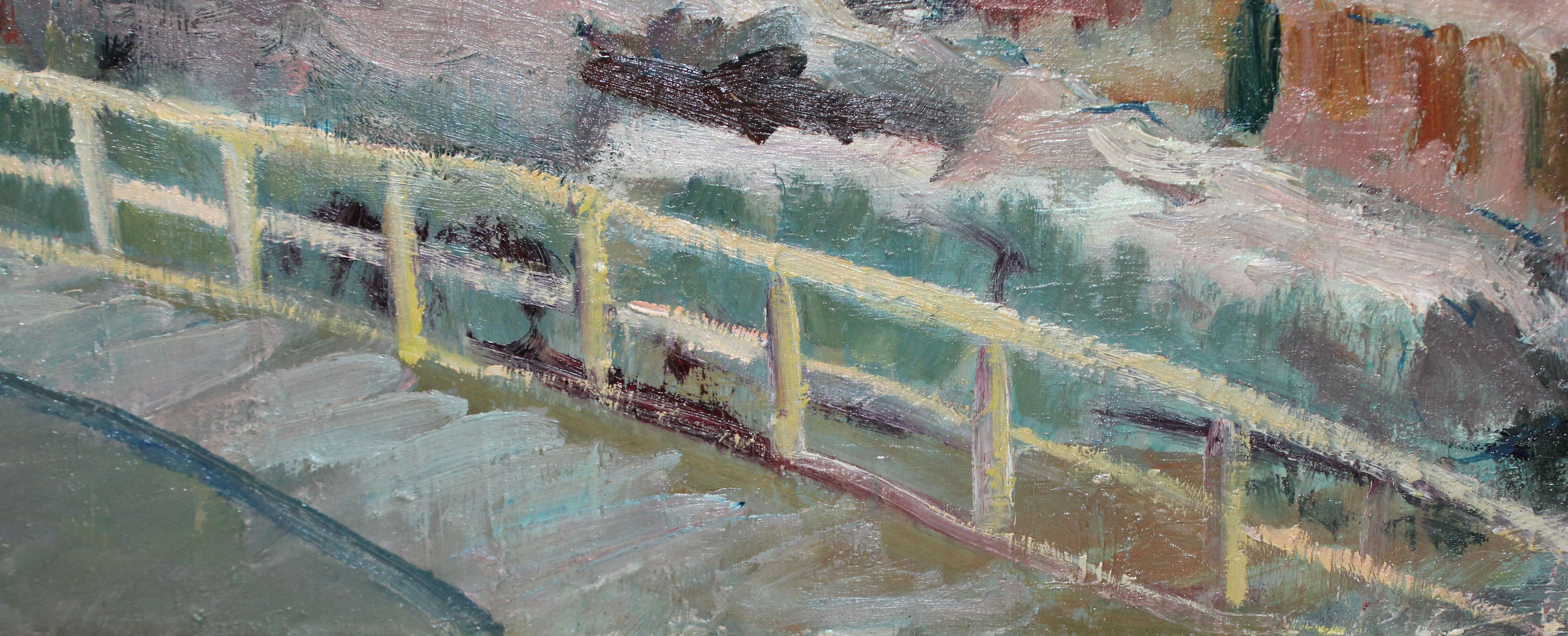 Puerto de Barcelona - Óleo sobre tela im Angebot 3