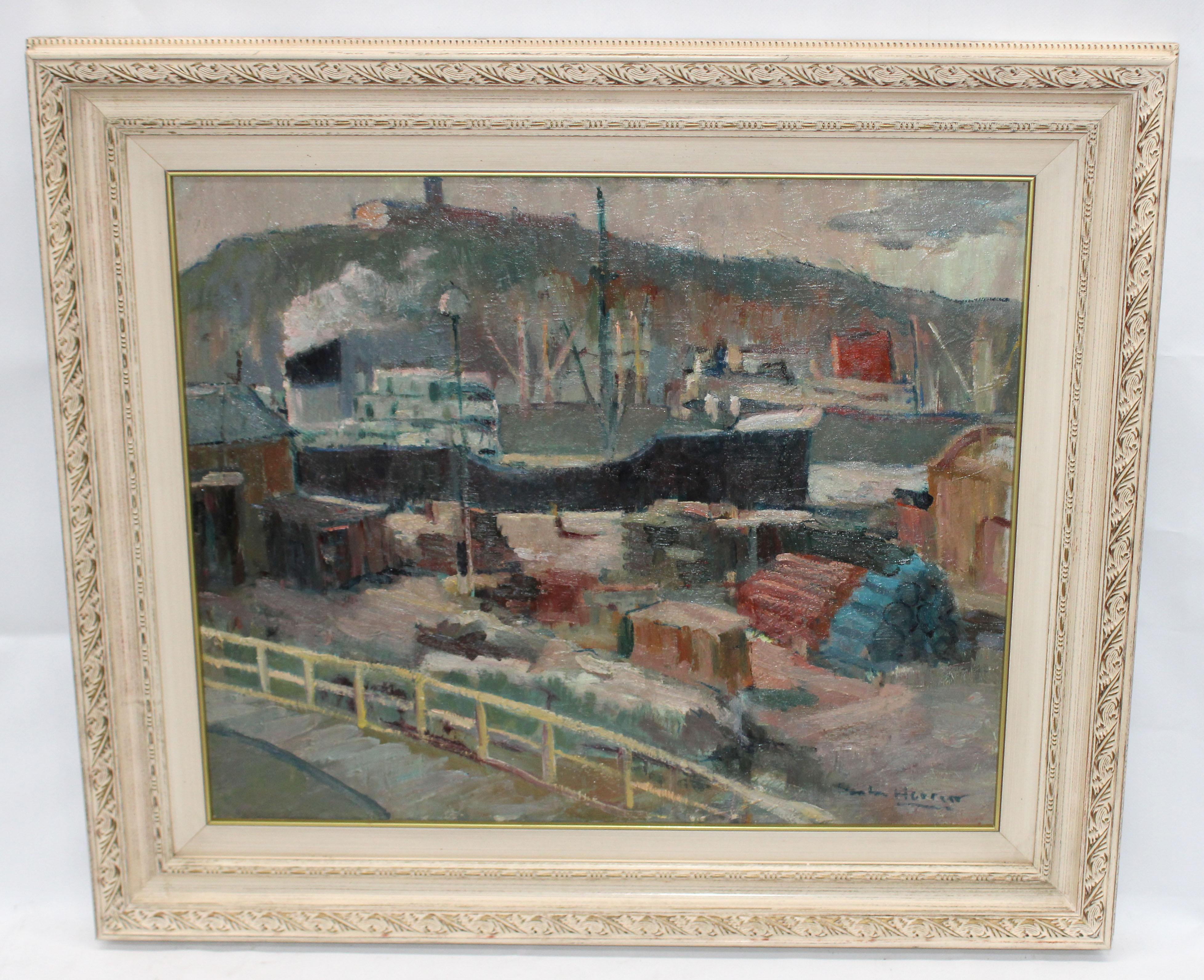 Antoni Sala Herrero Landscape Painting – Puerto de Barcelona - Óleo sobre tela