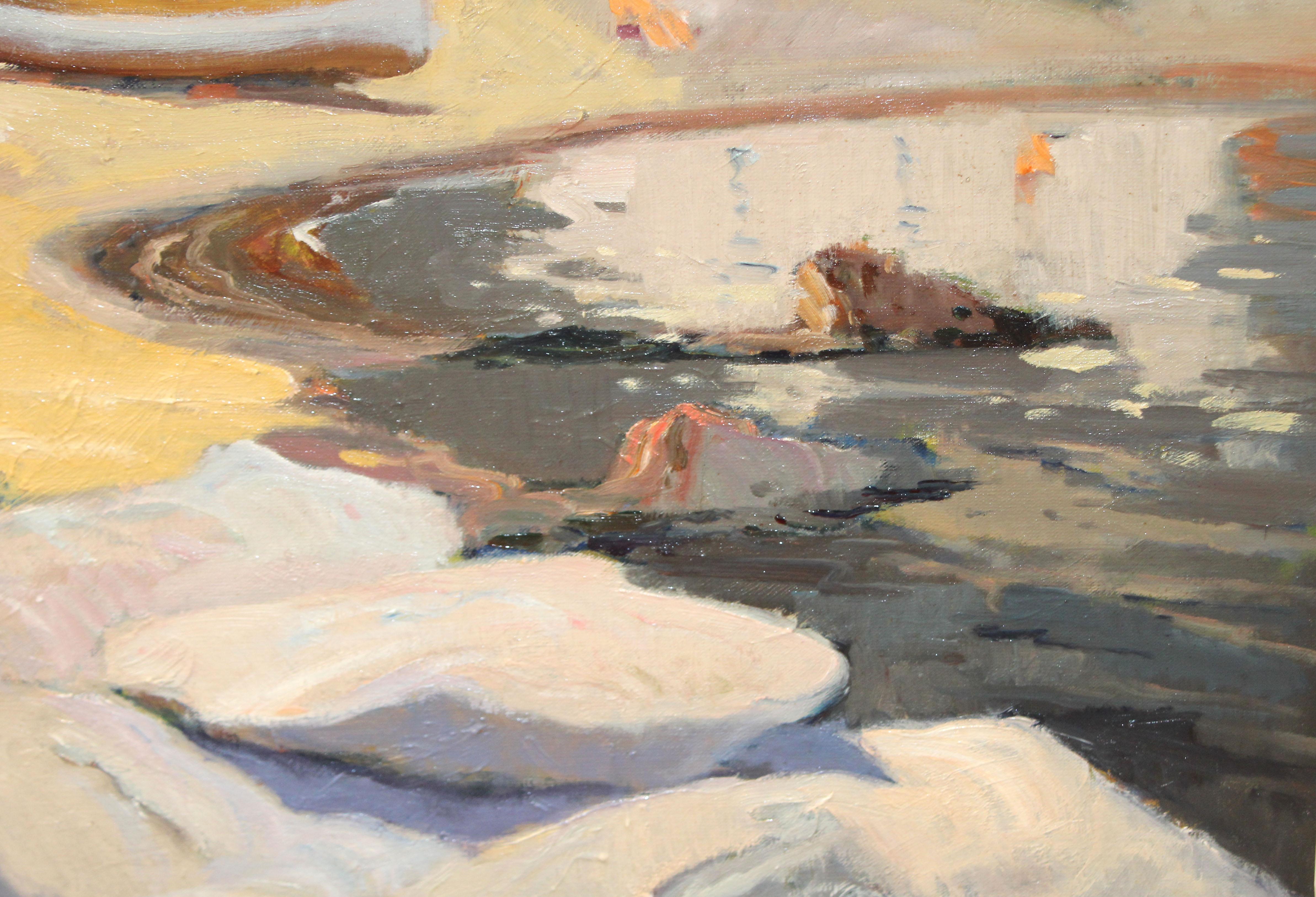 Reflejos tranquilos en la cala - Óleo sobre tela en venta 1