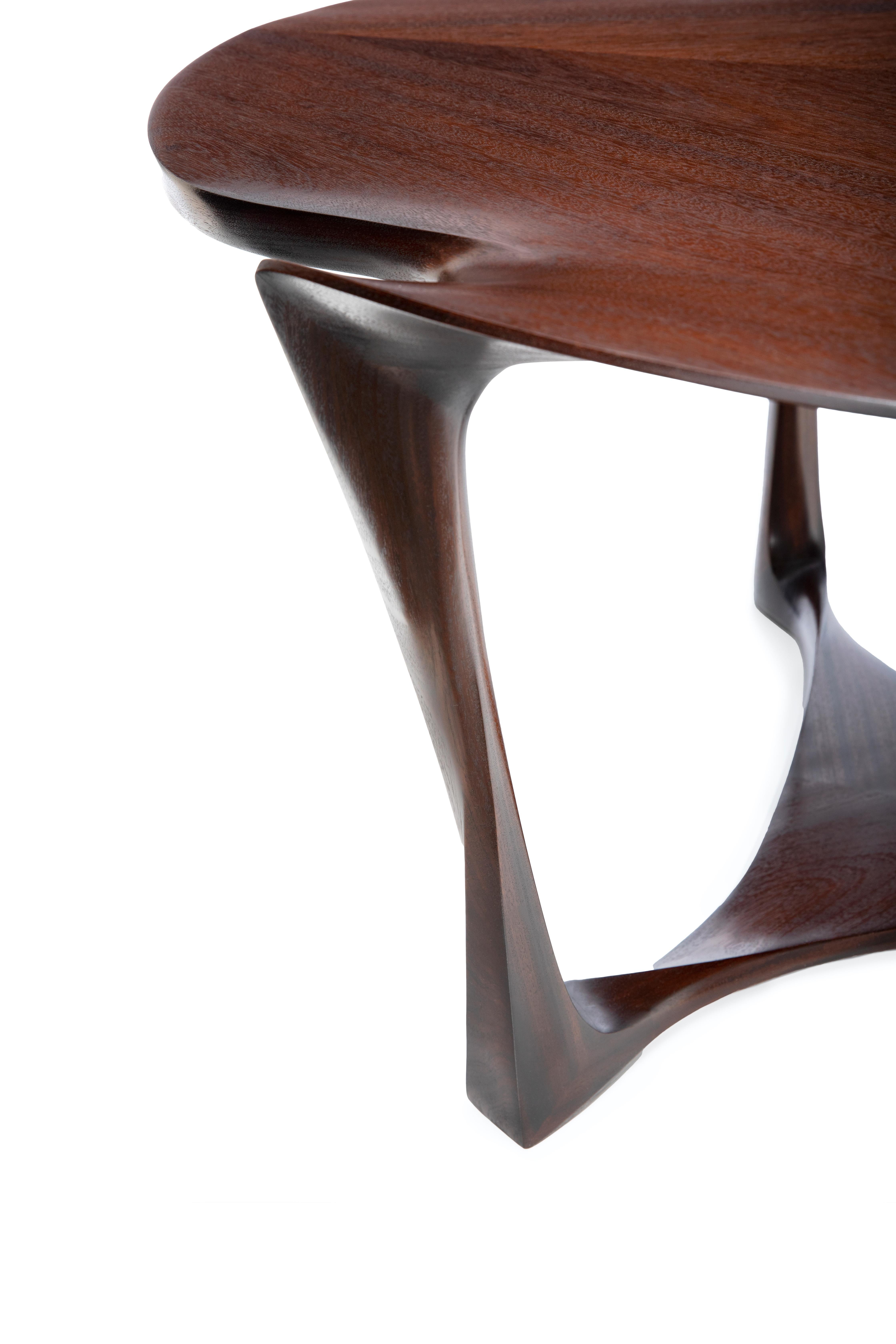 Sapele Wood ANTONI TABLE A Modern take on Art Nouveau. Sloping legs, Carved, Collectible. For Sale