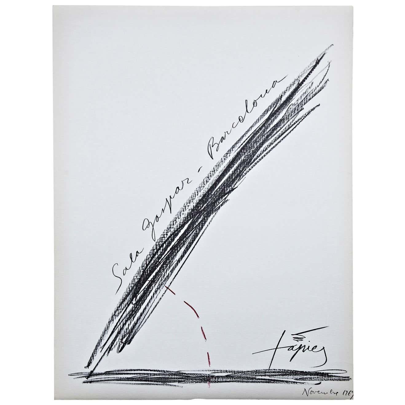 Mid-20th Century Antoni Tàpies Abstract Art Lithograph, Exibition, 1969 For Sale