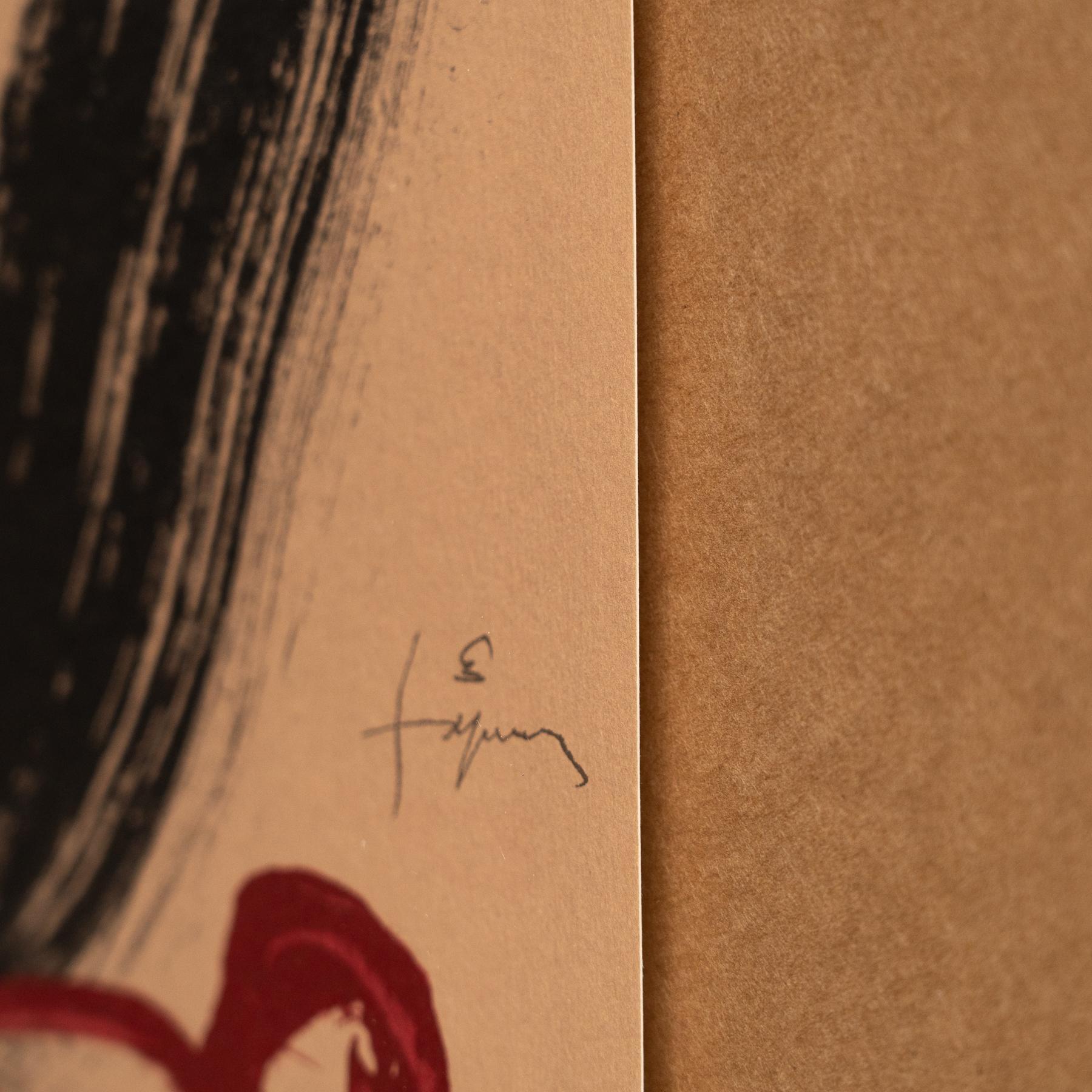 Antoni Tapies Litografía abstracta negra y roja enmarcada sobre papel, 1999 en venta 7