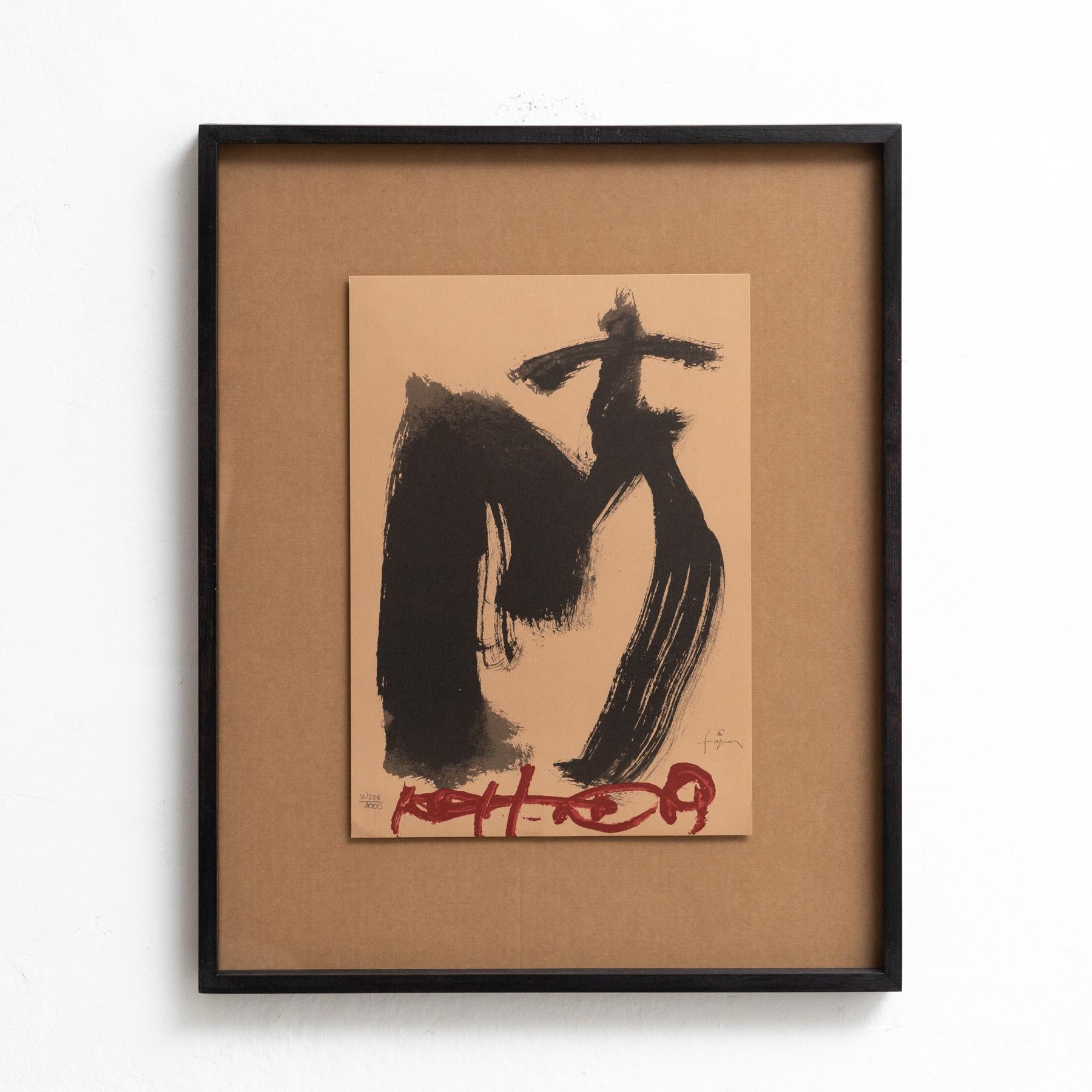 Litografía de Antoni Tapies.
Edición limitada, numerada a mano y firmada en la piedra.
Impreso por Poligrafa Barcelona en 1999 para la Galeria d'arte contemporaneo.
En buen estado original.

