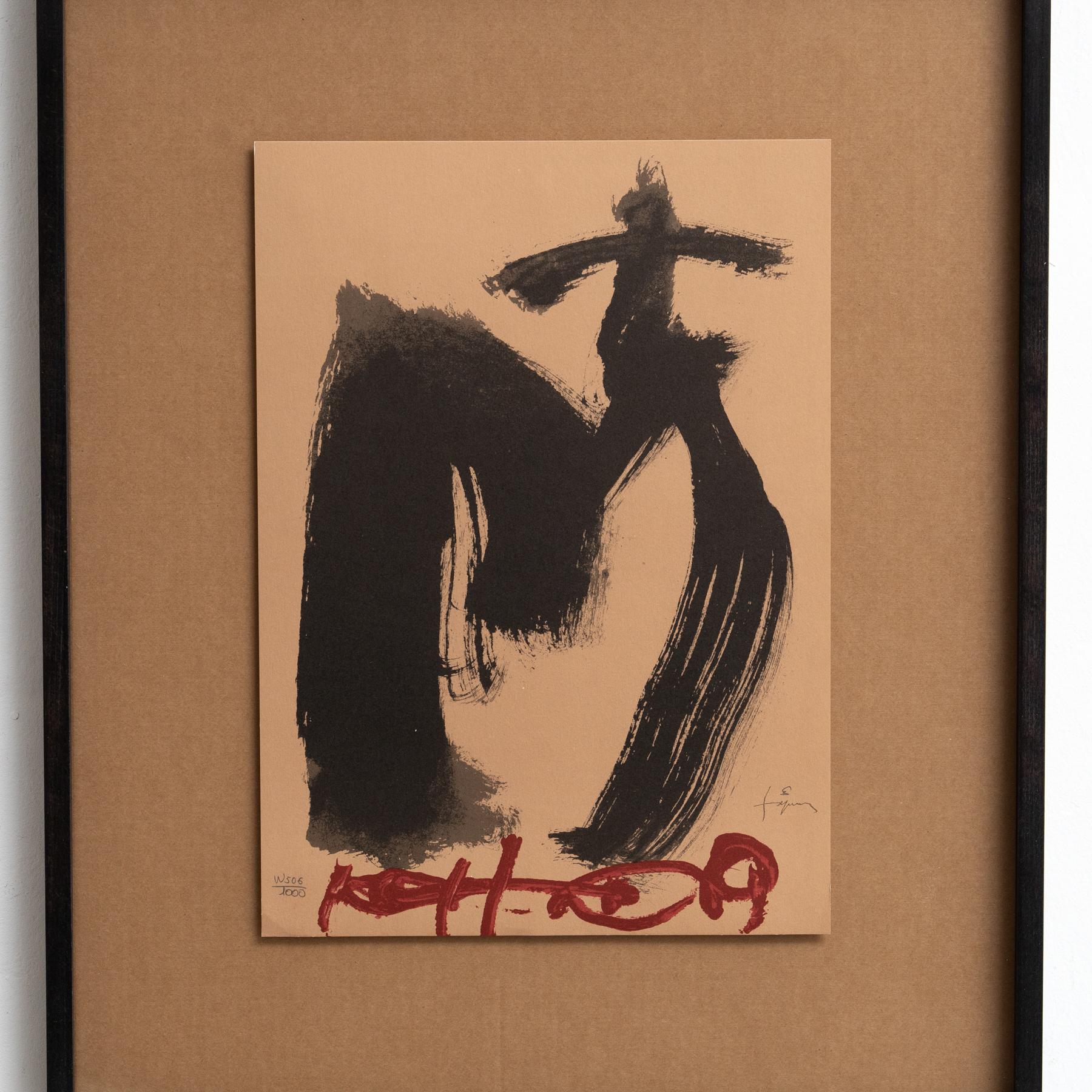 Antoni Tapies Litografía abstracta negra y roja enmarcada sobre papel, 1999 Moderno de mediados de siglo en venta