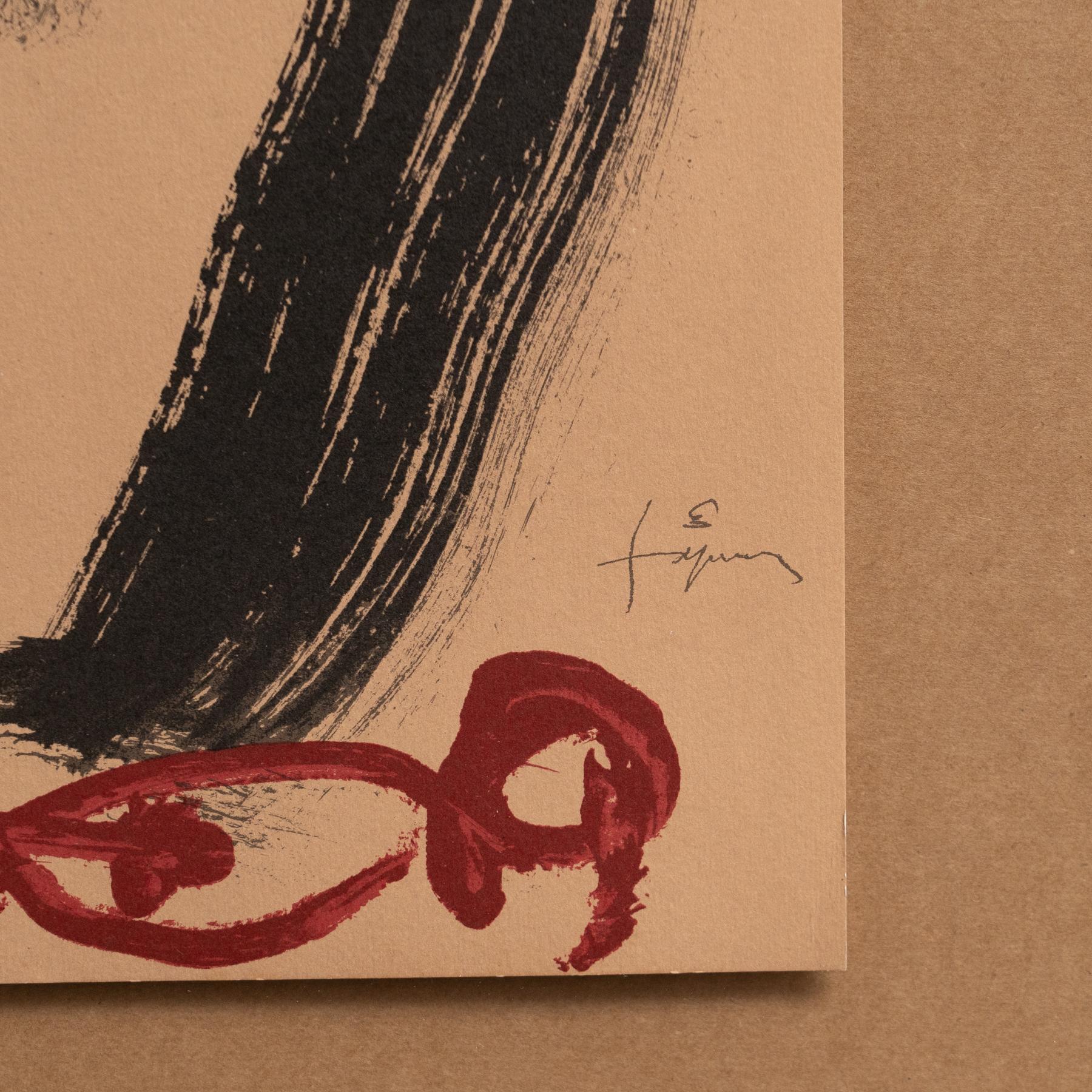 Antoni Tapies Litografía abstracta negra y roja enmarcada sobre papel, 1999 en Bueno estado para la venta en Barcelona, Barcelona