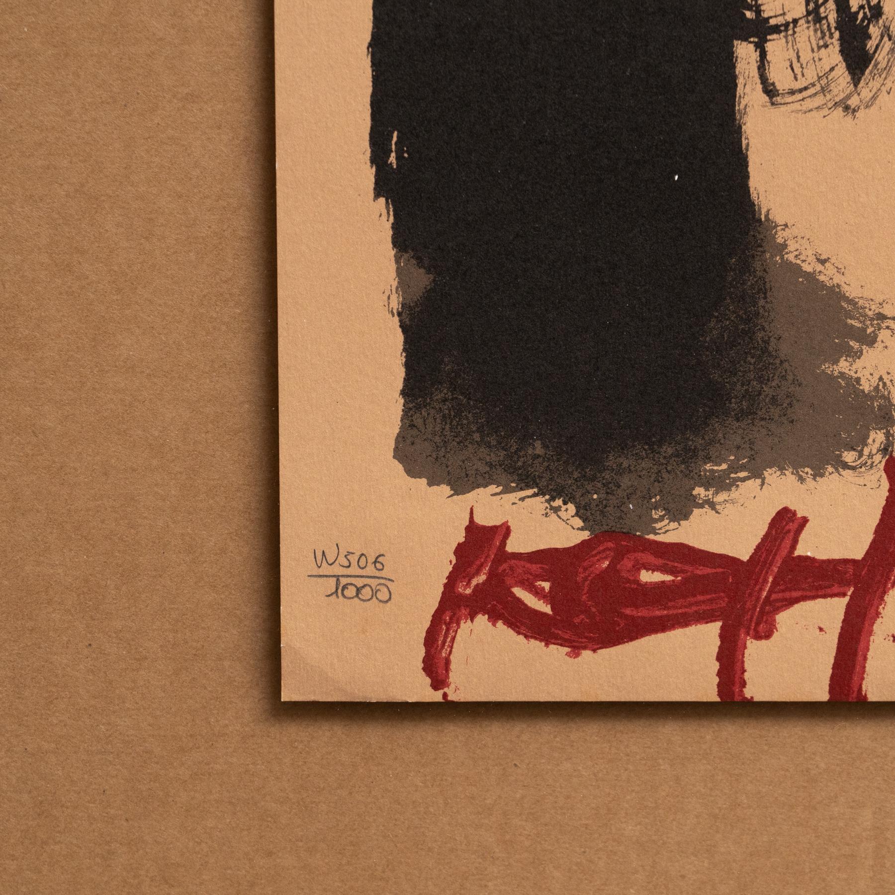 Antoni Tapies Litografía abstracta negra y roja enmarcada sobre papel, 1999 mediados del siglo XX en venta