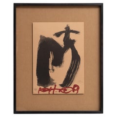 Antoni Tapies Litografía abstracta negra y roja enmarcada sobre papel, 1999