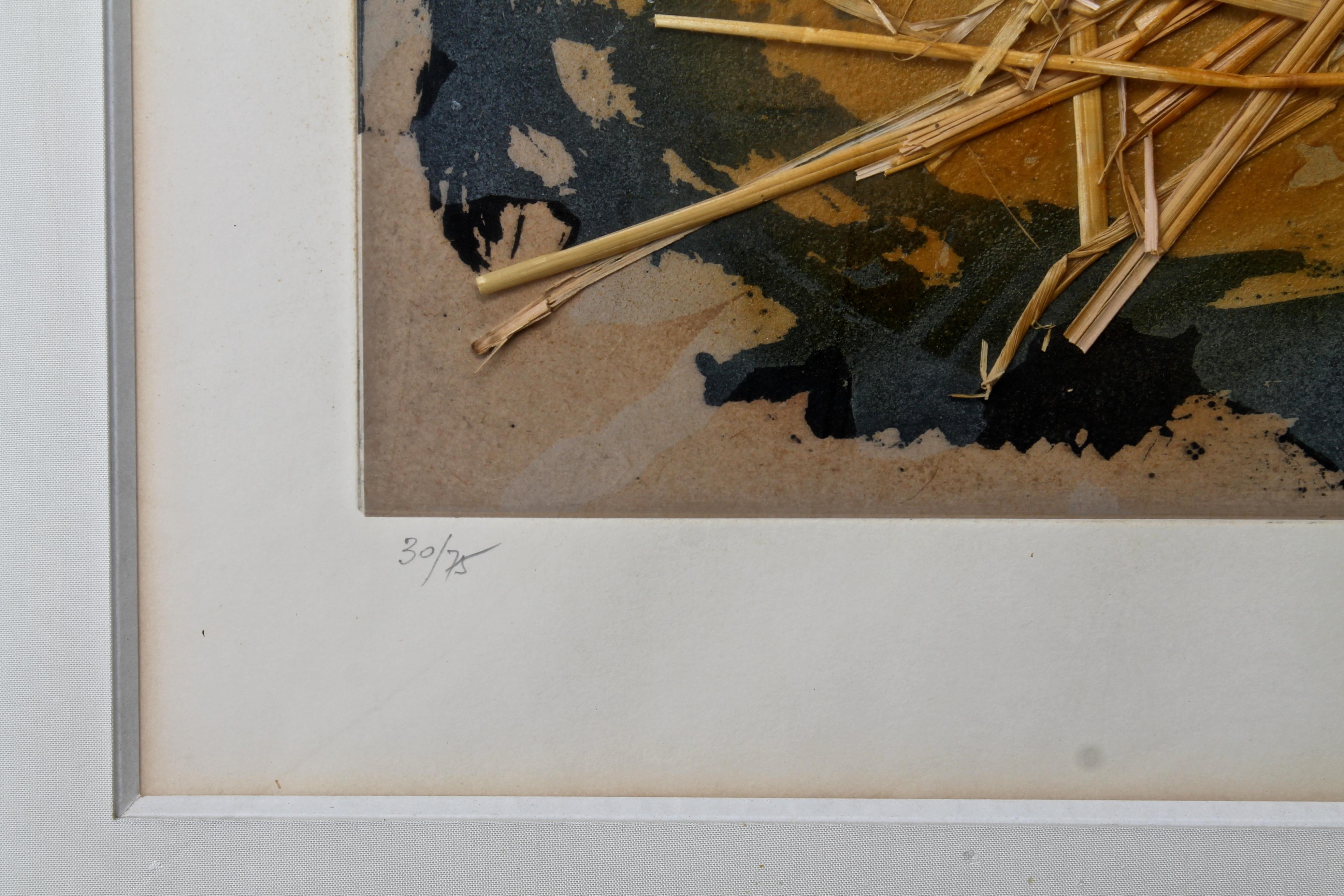 Espagnol Antoni Tapies « La Paille », 1969, aquatinte avec collage de paille en vente