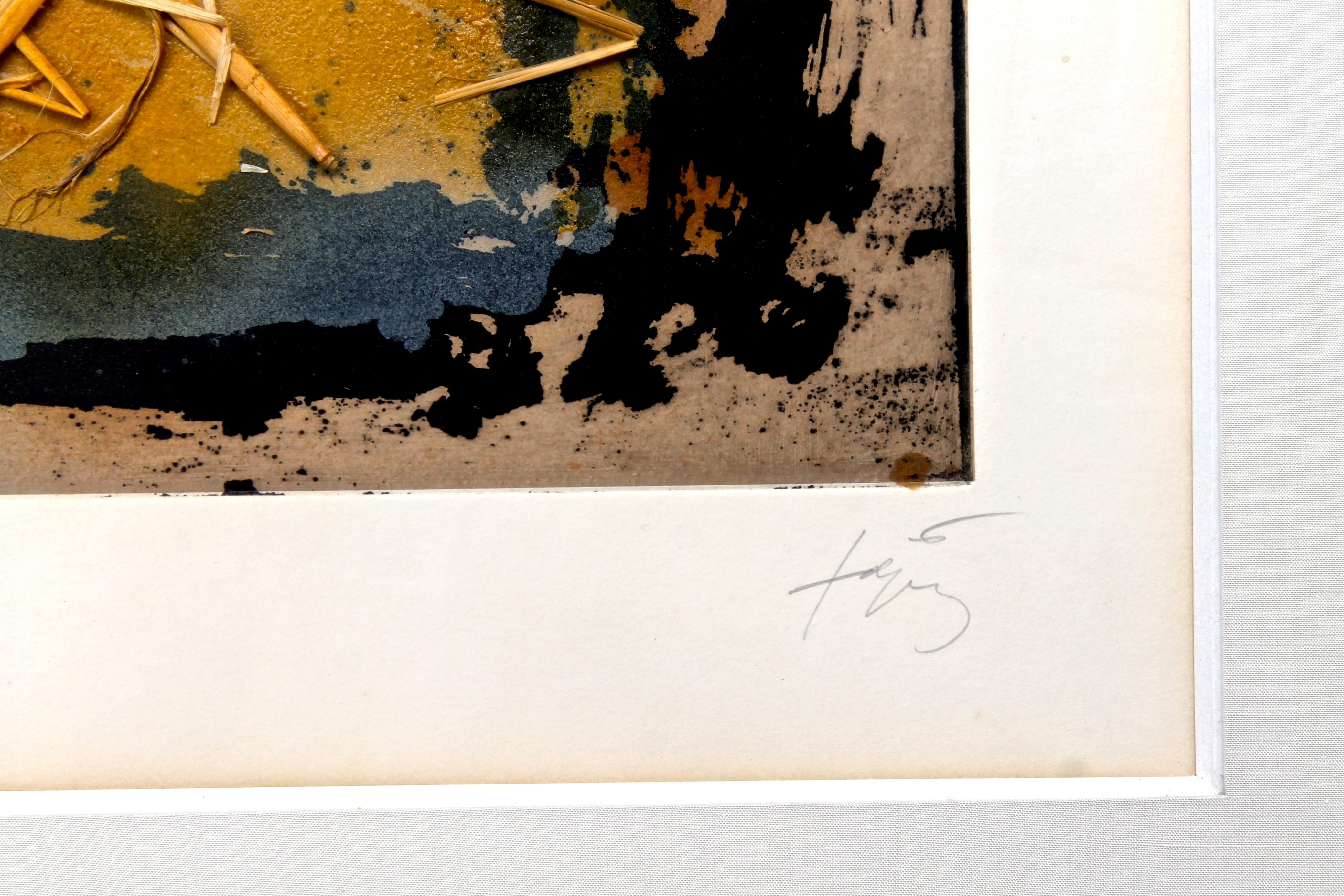 Antoni Tapies 'La Paille' 1969 Aquatinta mit Stroh-Collage (Handgefertigt) im Angebot