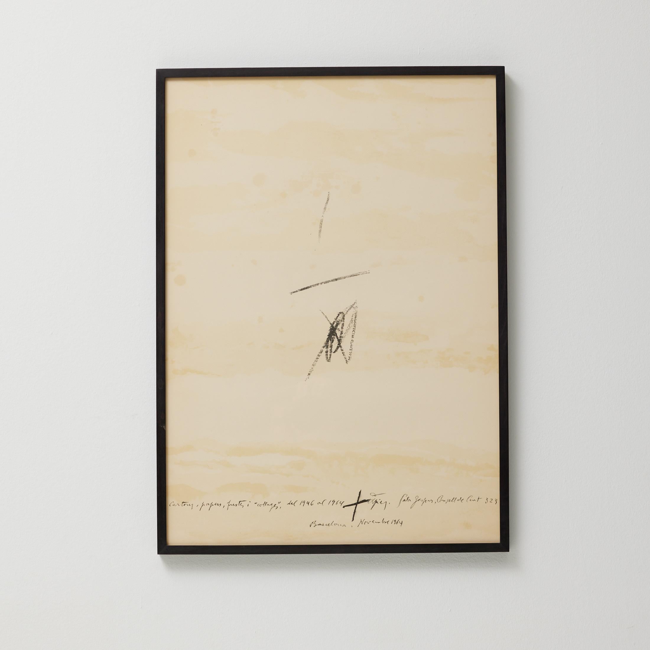 Lithographie d'Antoni Ta`pies 1964.

Encadré.

En bon état d'origine.

Antoni Ta'pies né à Barcelone en 1923, Ta'pies a commencé son parcours artistique lors d'une longue convalescence due à une grave maladie. L'intérêt croissant pour le dessin et
