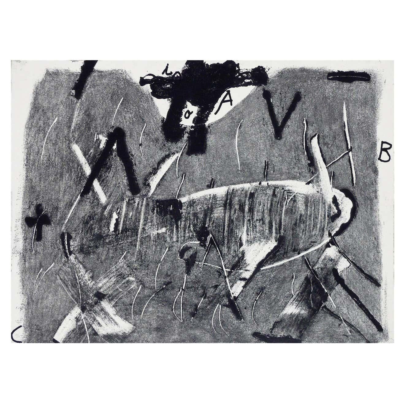 'Lletres i Gris' etching by Antoni Tàpies, 1976.

Etching with etching, drypoint and additive techniques on Guarro paper.

Signed and numbered. Limited edition of 75 copies.

In original good conditions.

Born in Barcelona, Antoni Tàpies