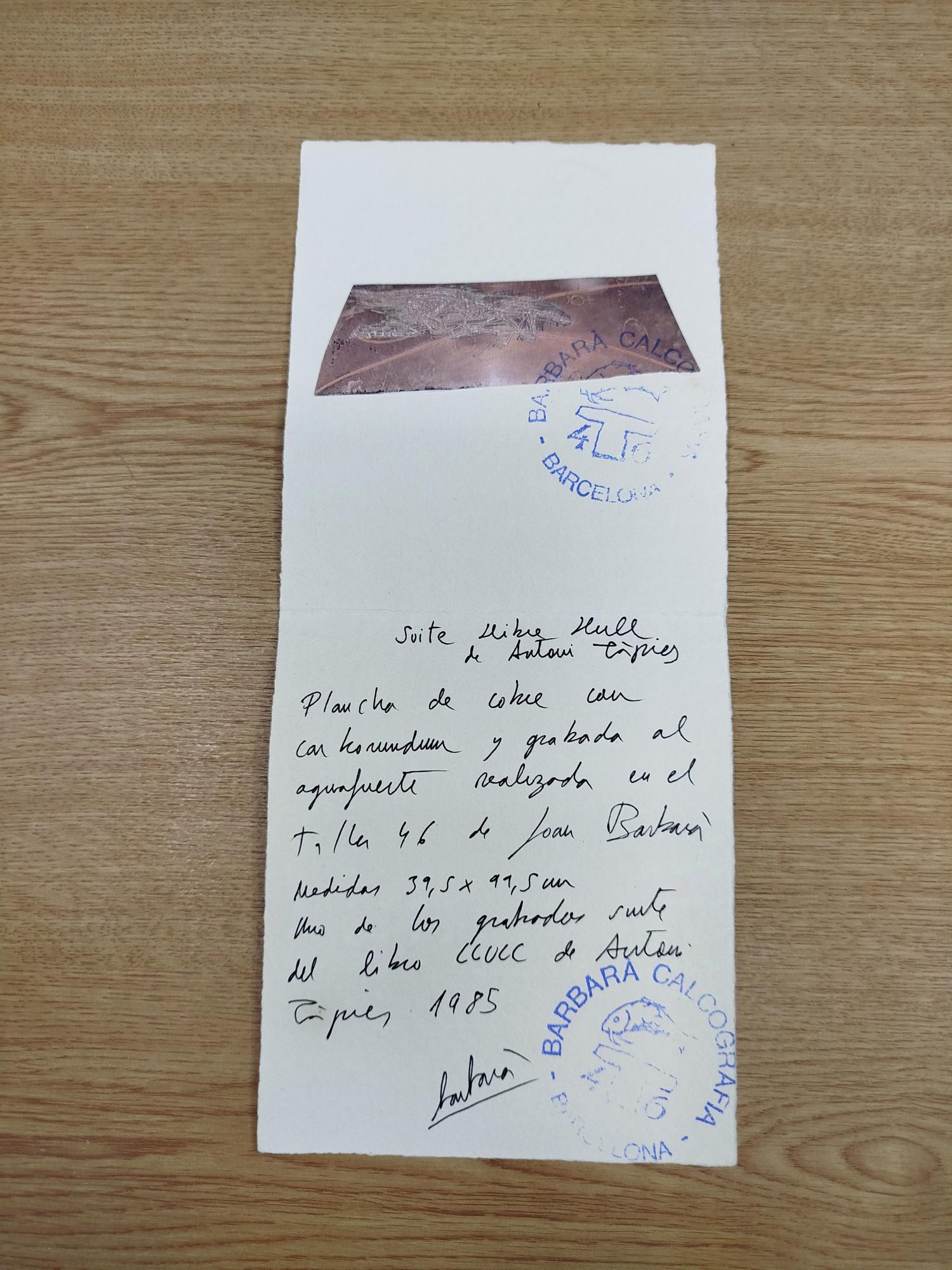 ANTONI TAPIES - LASTRA ORIGINALE IN RAME E CARBONIUM in vendita 1