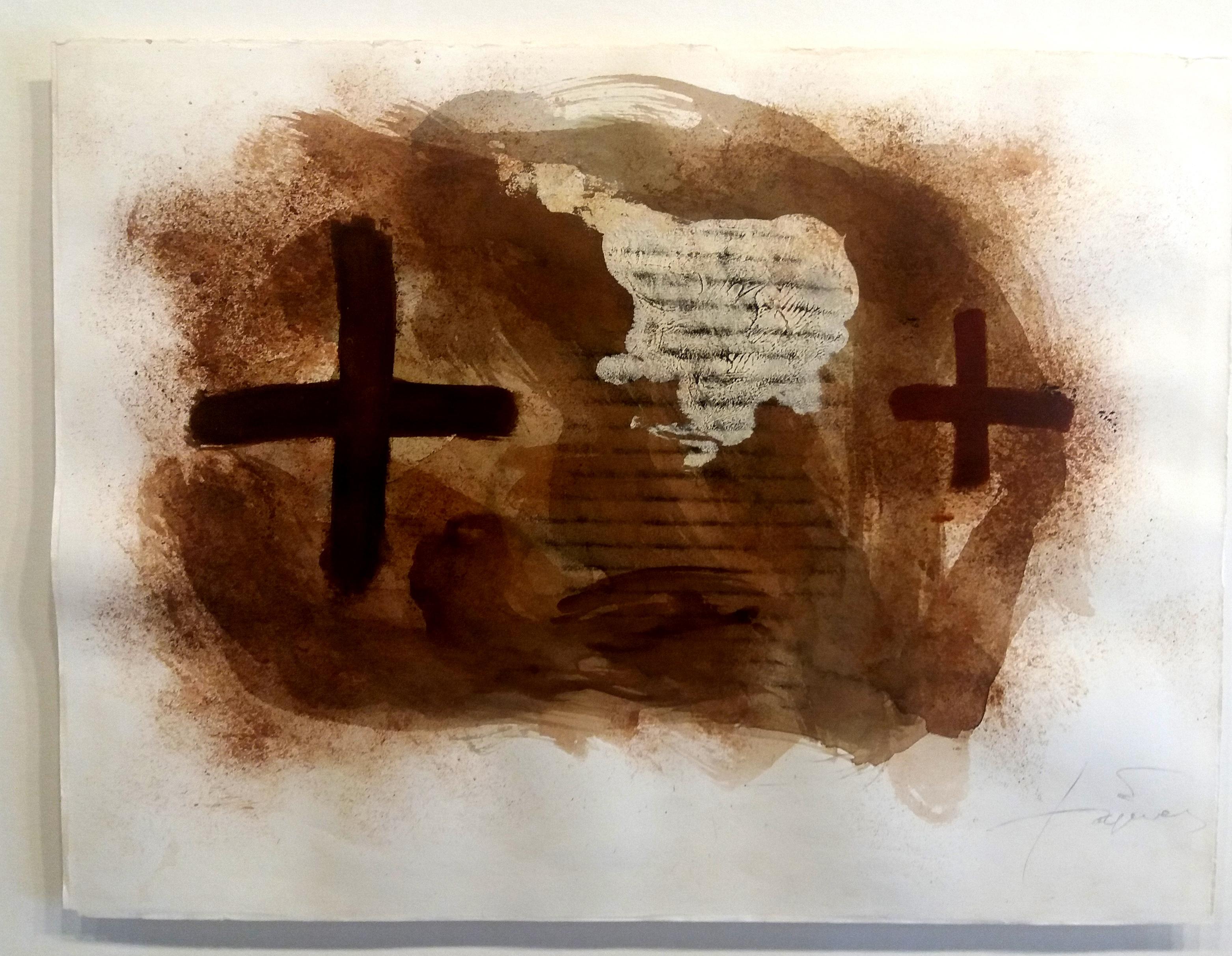 Sense titol. original acrylic painting on paper - Abstract Painting by Antoni Tàpies