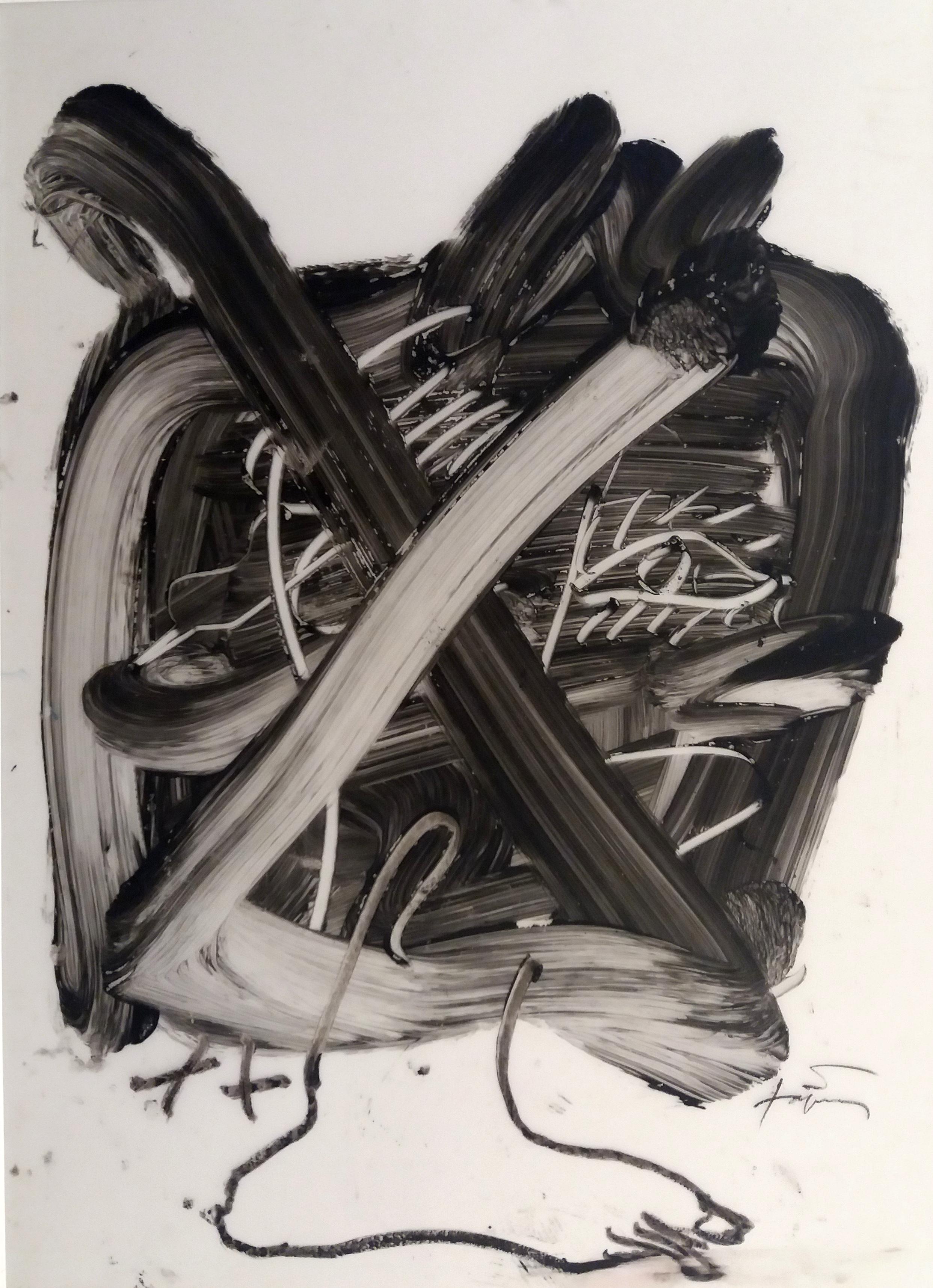 Antoni Tàpies Abstract Painting – TAPIES Abstrakt auf Zeichnungspapier.  Schwarz und Weiß  Senkrecht