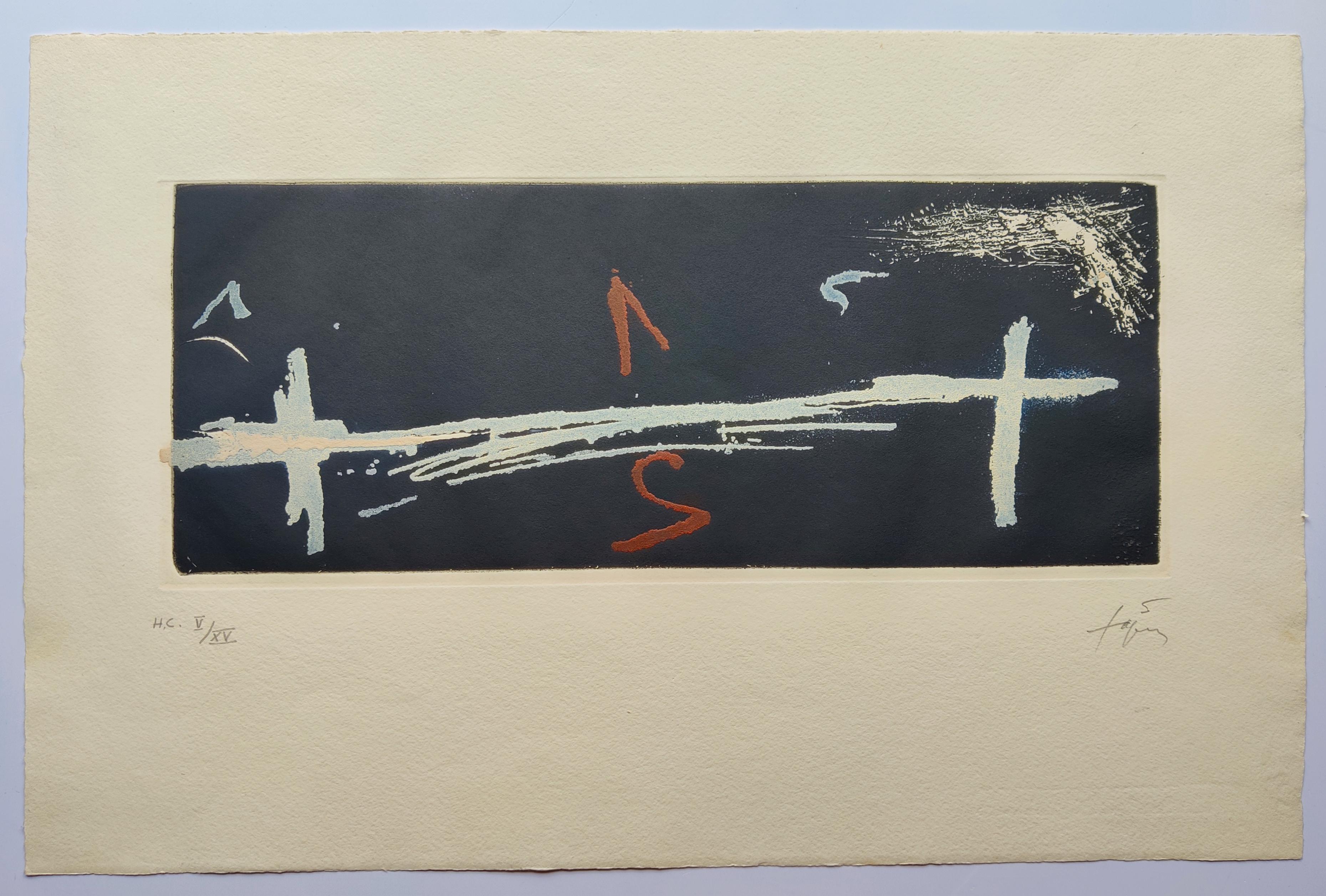 Antoni TAPIES 
Double croix, 1976
Lithographic 
Edition H.C. V/XV low left
Signed low right
Sheet 33 X 51 cm
Printed by J. Barbarà, Barcelona
Published by Maeght Gallery, Barcelona
Literature: Galfetti 569