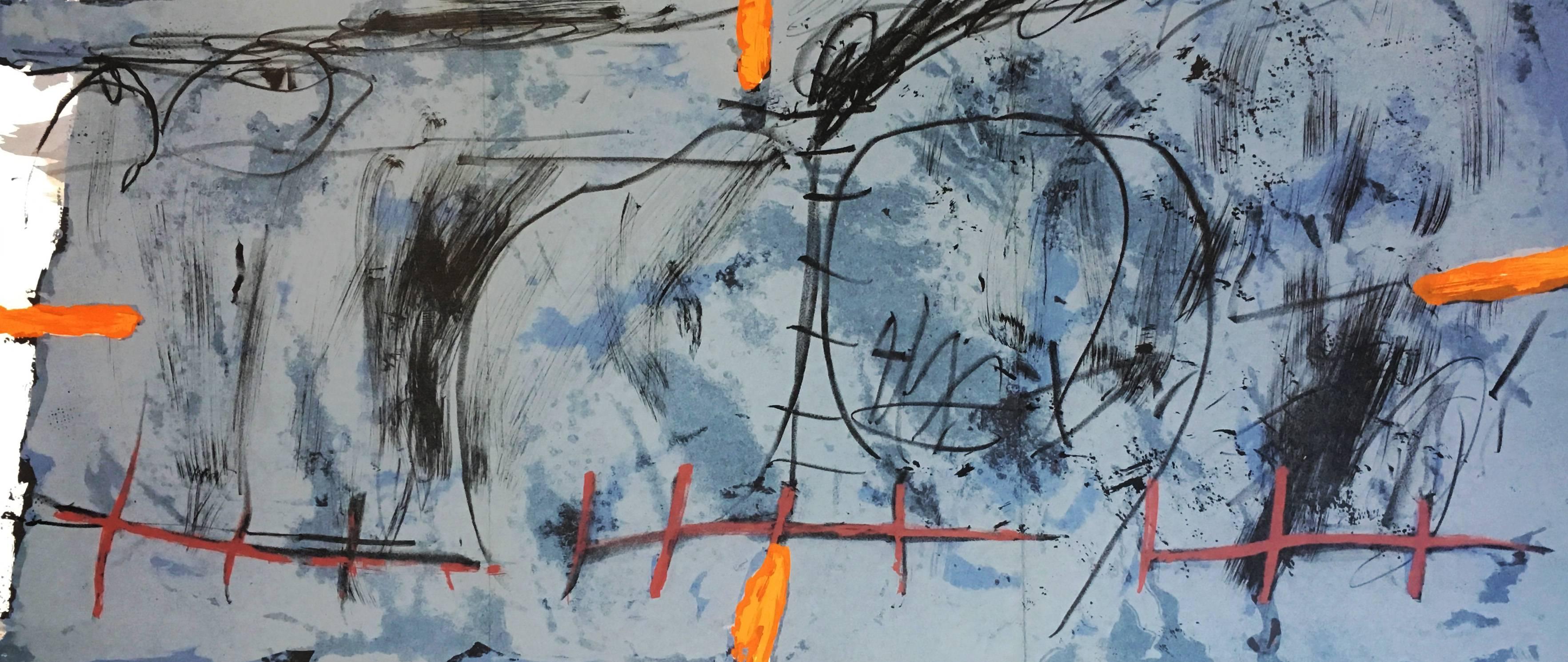 Antoni Tàpies Litografia del 1967 circa da Derrière le miroir:   

Litografia a colori; 15 x 33 pollici.  
Condizioni generali molto buone; contiene la linea di piegatura centrale come in origine; ben conservato.   

Non firmato da un'edizione