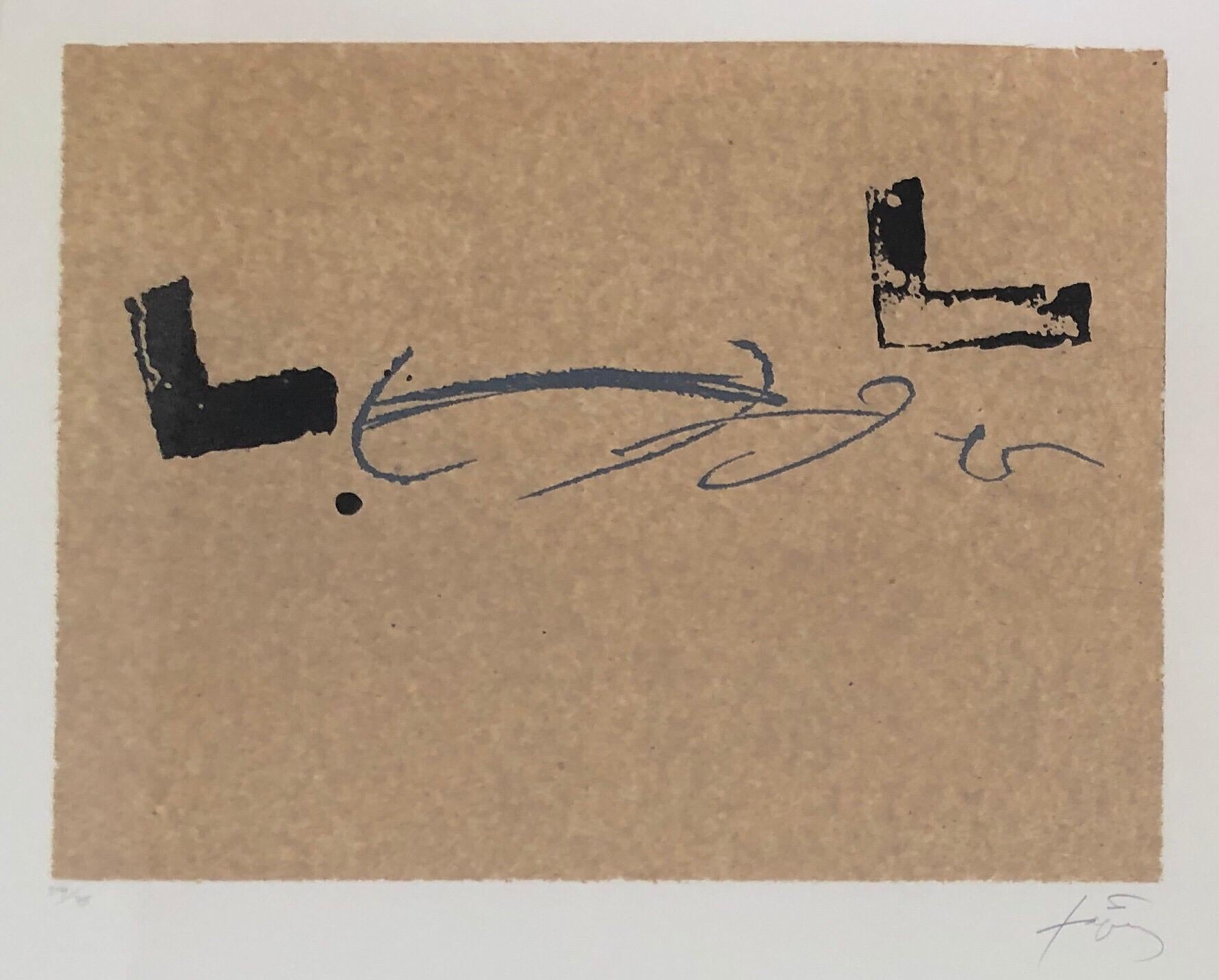 Size includes frame. There is a plate impression at the image that leads me to believe this is an aquatint.

Antoni Tàpies i Puig, 1st Marquis of Tàpies (Catalan: 13 December 1923 – 6 February 2012) was a Spanish painter, sculptor and art theorist,