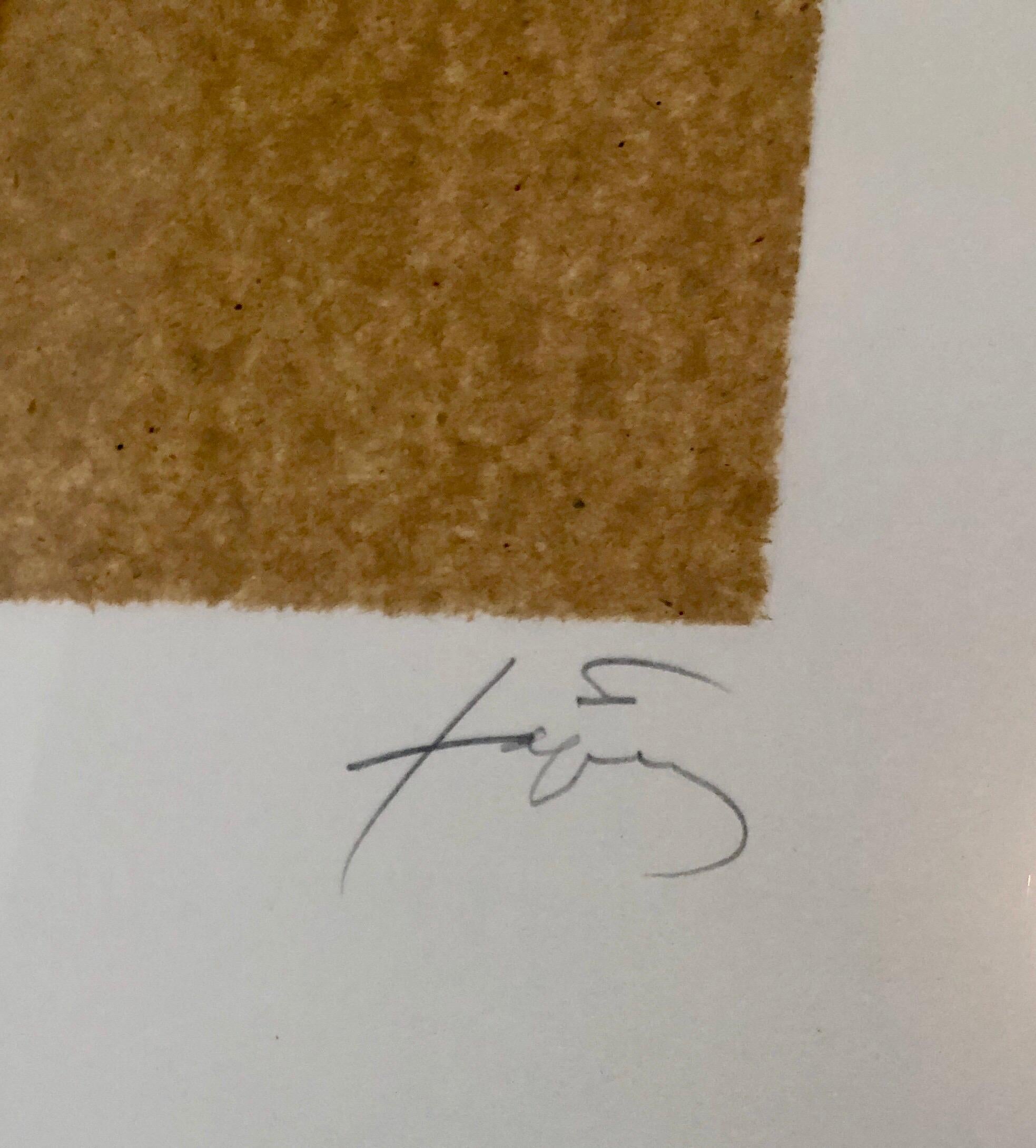 El tamaño incluye el marco. Hay una impresión de plancha en la imagen que me hace pensar que se trata de un aguatinta.

Antoni Tàpies i Puig, I Marqués de Tàpies (catalán: 13 de diciembre de 1923 - 6 de febrero de 2012) fue un pintor, escultor y