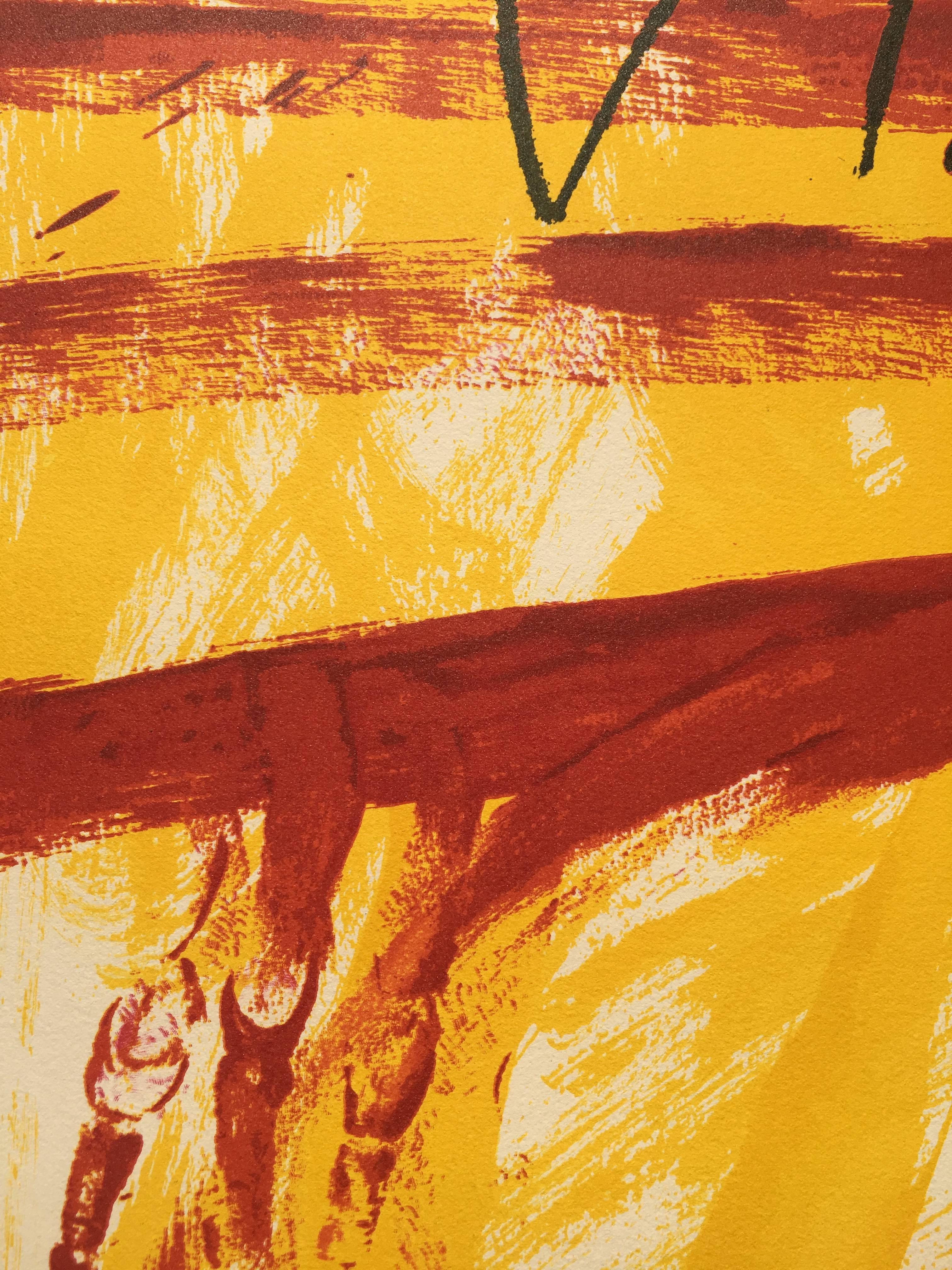 ANTONI TAPIES fue el máximo representante del arte abstracto español del siglo XX. Sus obras están representadas en museos y fundaciones de todo el mundo.

Obra gráfica del maestro español Antoni TAPIES.
Litografía original.
Firmado a lápiz por el