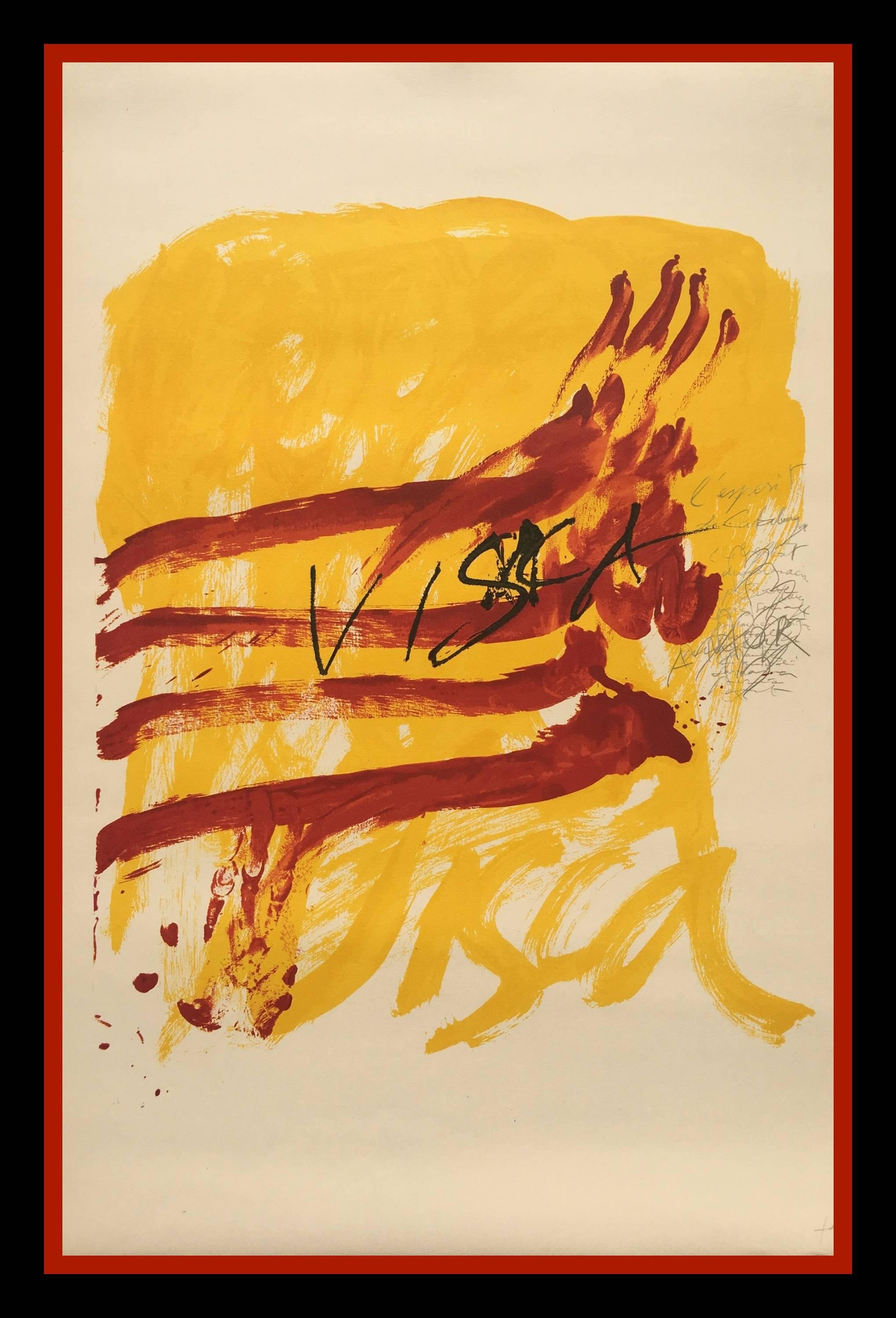 Antoni Tàpies Abstract Print - Red and Yellow Vertical Lithograph, Abstract Style, Late 20th Century
