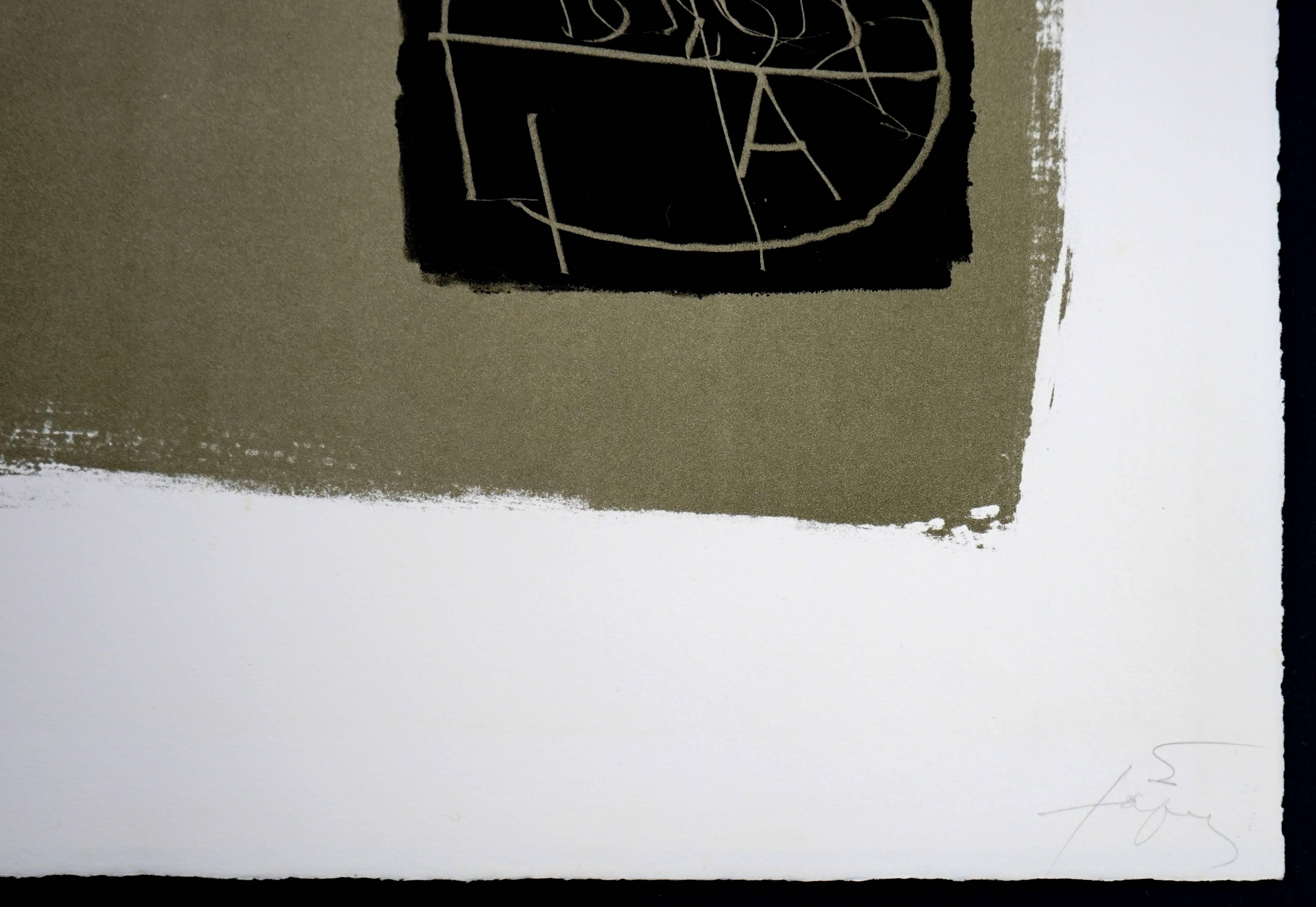 Artist: Antoni Tapies
Title: Art 6 '75
Year: 1975
Medium: Lithograph
Signed and numbered 114/150 bottom left with publisher's blindstamp
In excellent condition. 
Dimensions: 35.25 x 25 in Framed Dimensions: 43.25 x 34 x 1 inches 
Beautifully framed
