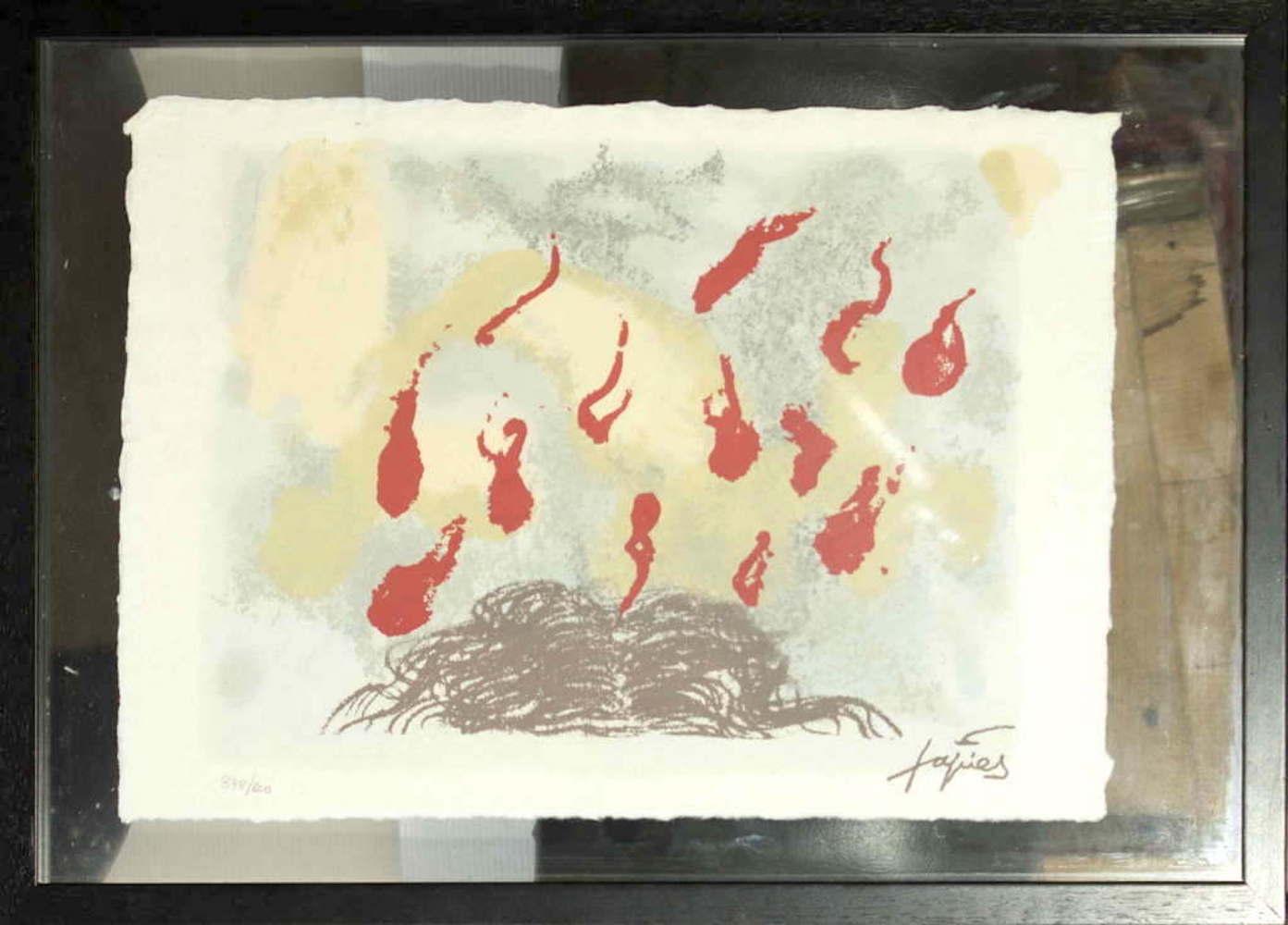Cabellos y llamas - Lithographie originale d'après Antoni Tapies - 1987 - Print de Antoni Tàpies