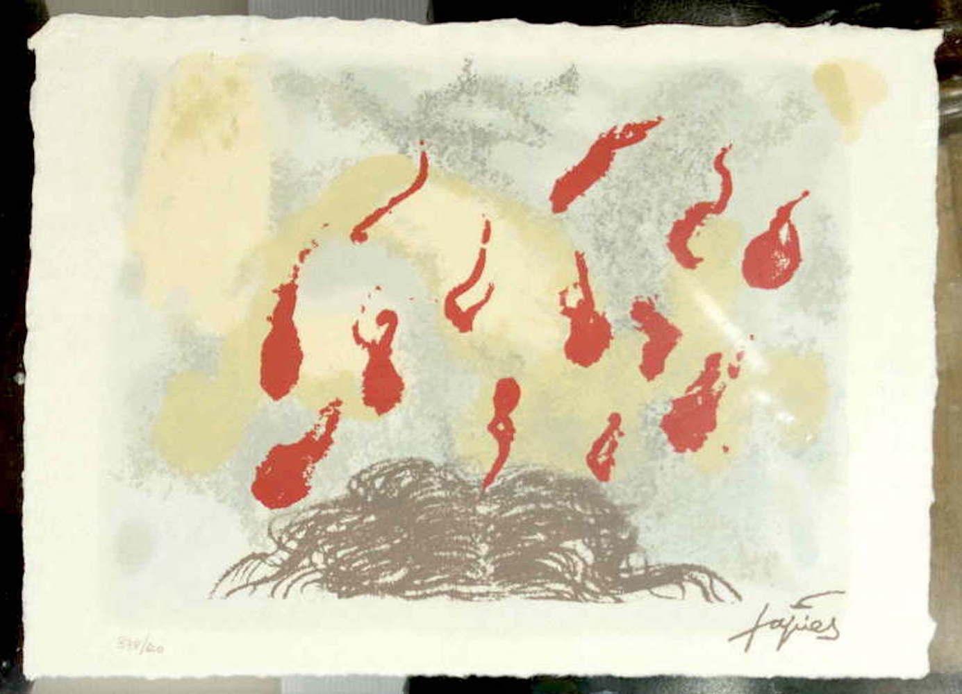 Cabellos y llamas - Original Lithograph After Antoni Tapies - 1987