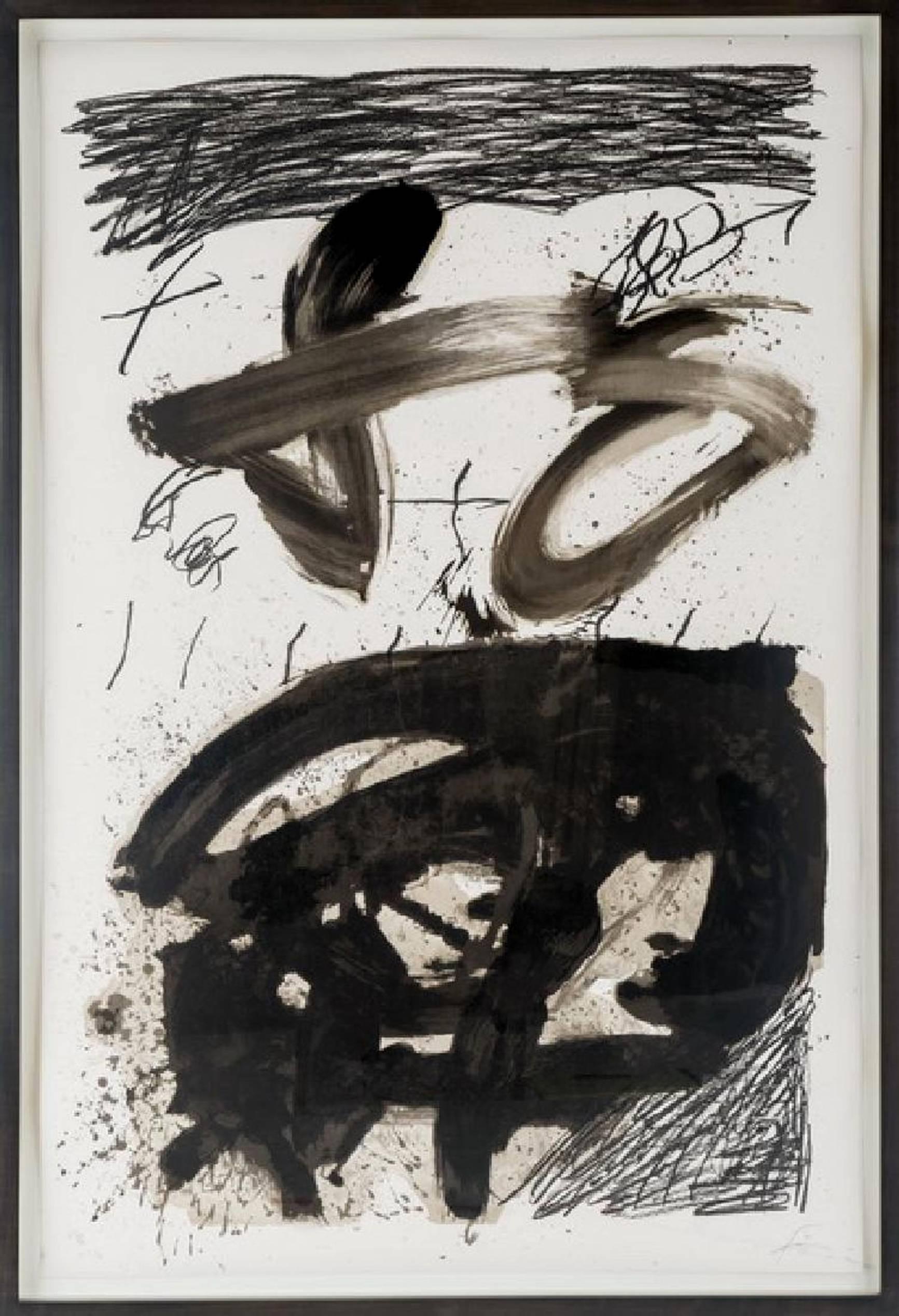 Calligraphique - Gray Abstract Print by Antoni Tàpies