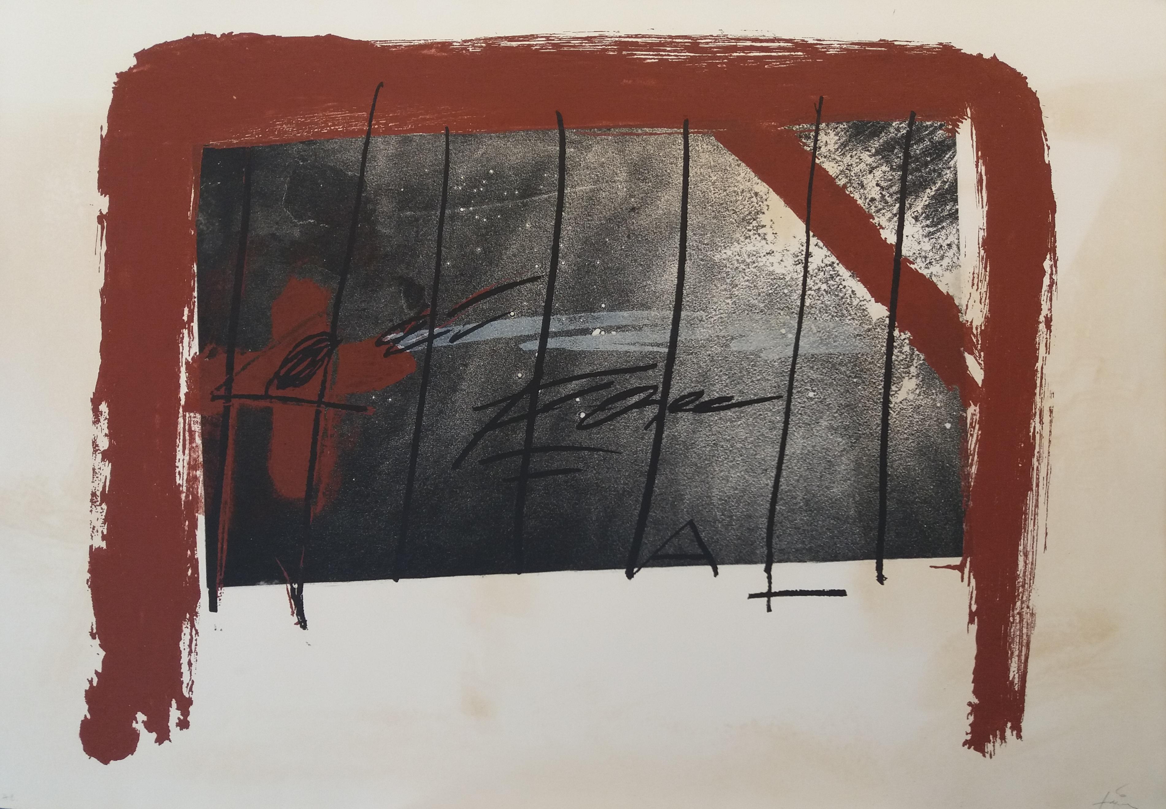 Tapies ROUGE  Peinture de gravure originale de Cama Roja en vente 1
