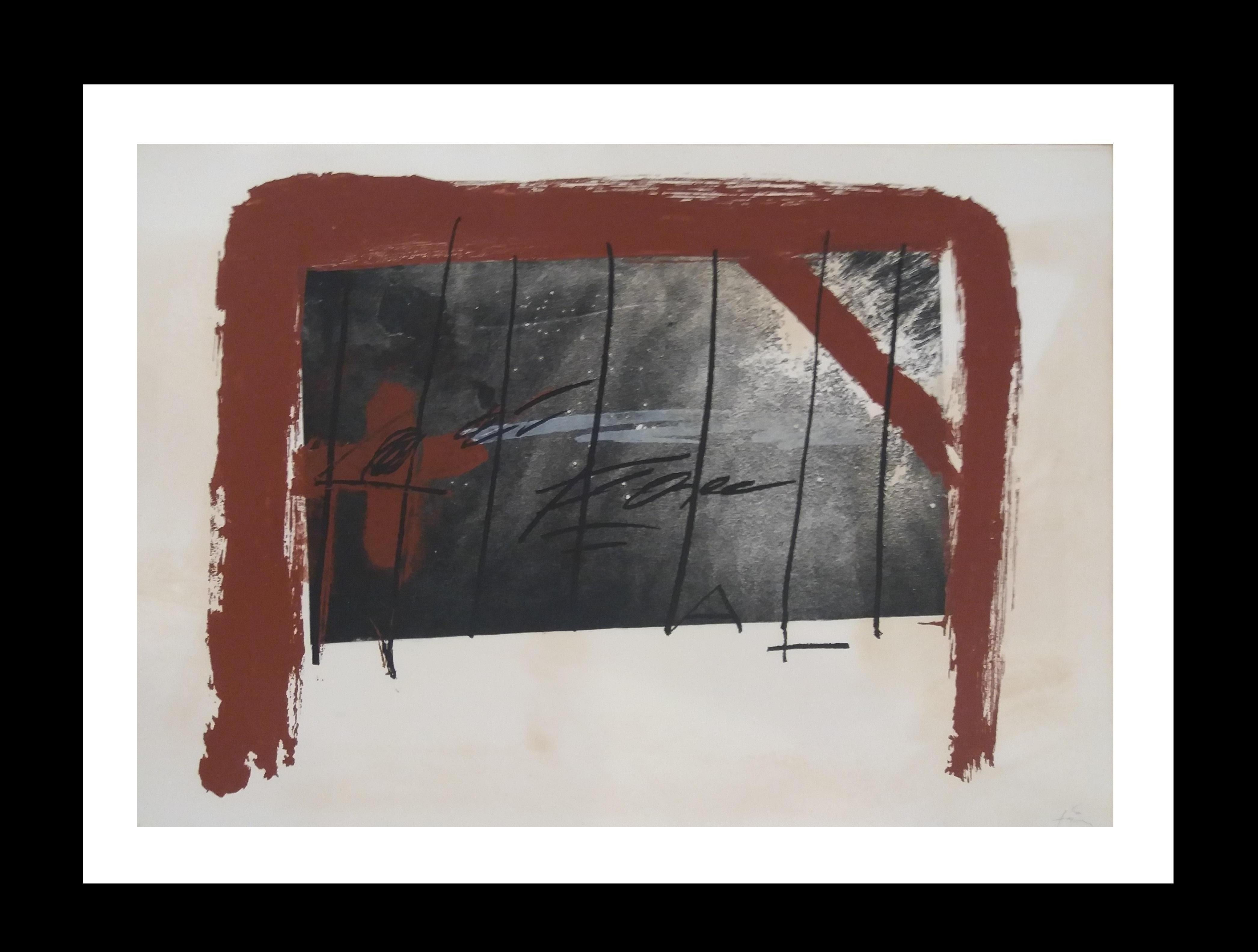 Abstract Print Antoni Tàpies - Tapies ROUGE  Peinture de gravure originale de Cama Roja