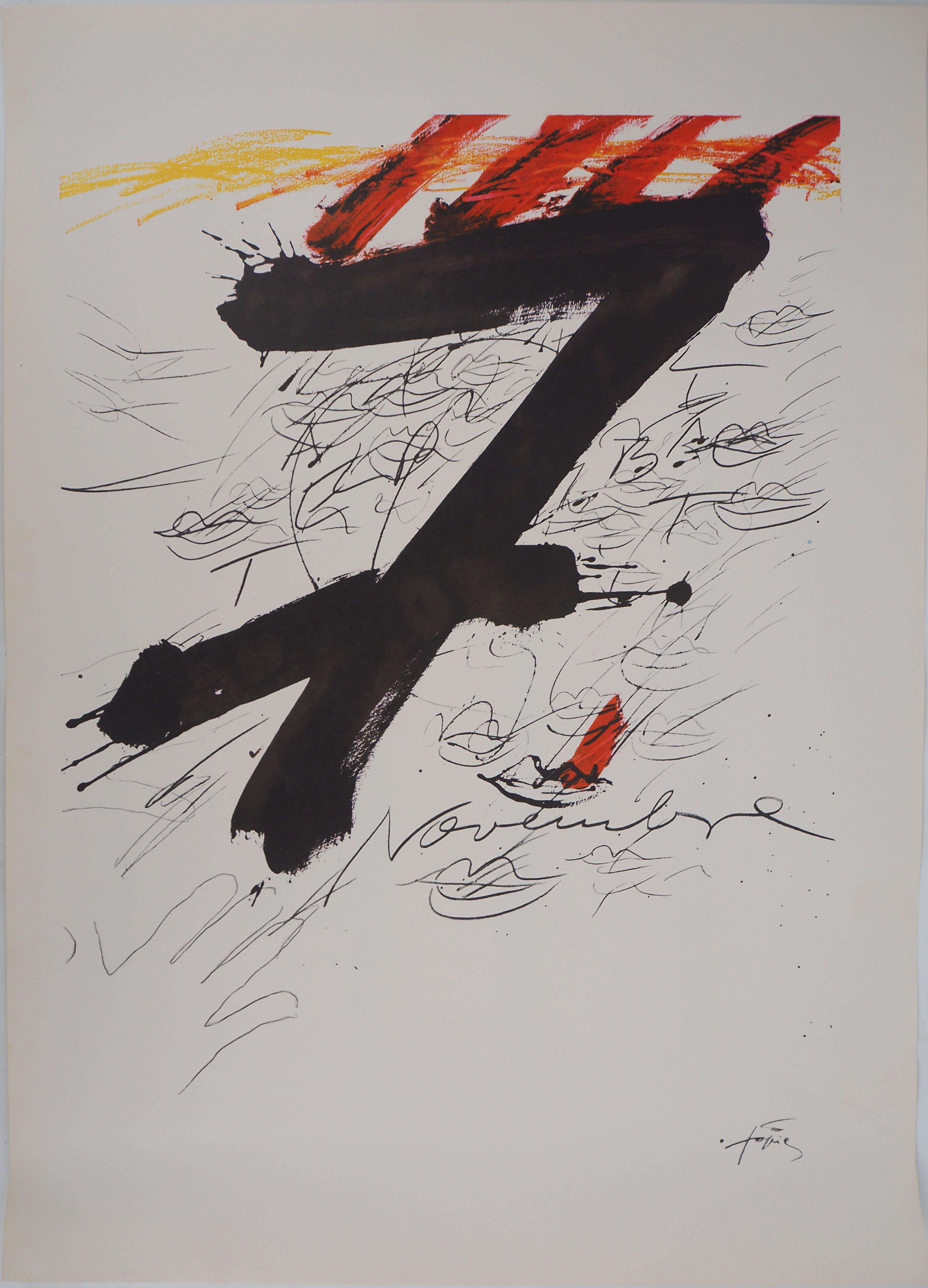 Abstract Print Antoni Tàpies - Catalogne, 7 novembre, « Rouge et Noir », affiche d'époque originale signée
