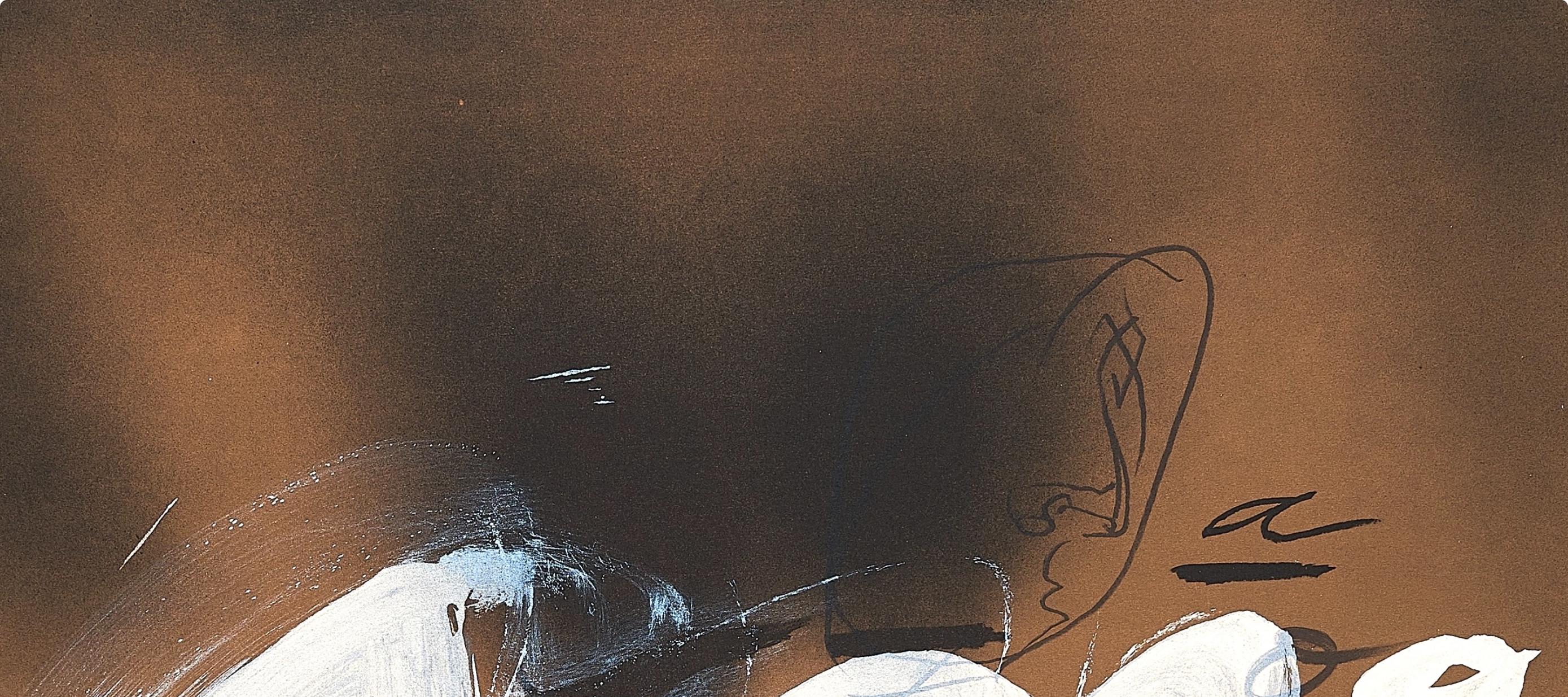 Composition (Galfetti/Homs 898), Derrière le miroir - Brown Abstract Print by Antoni Tàpies