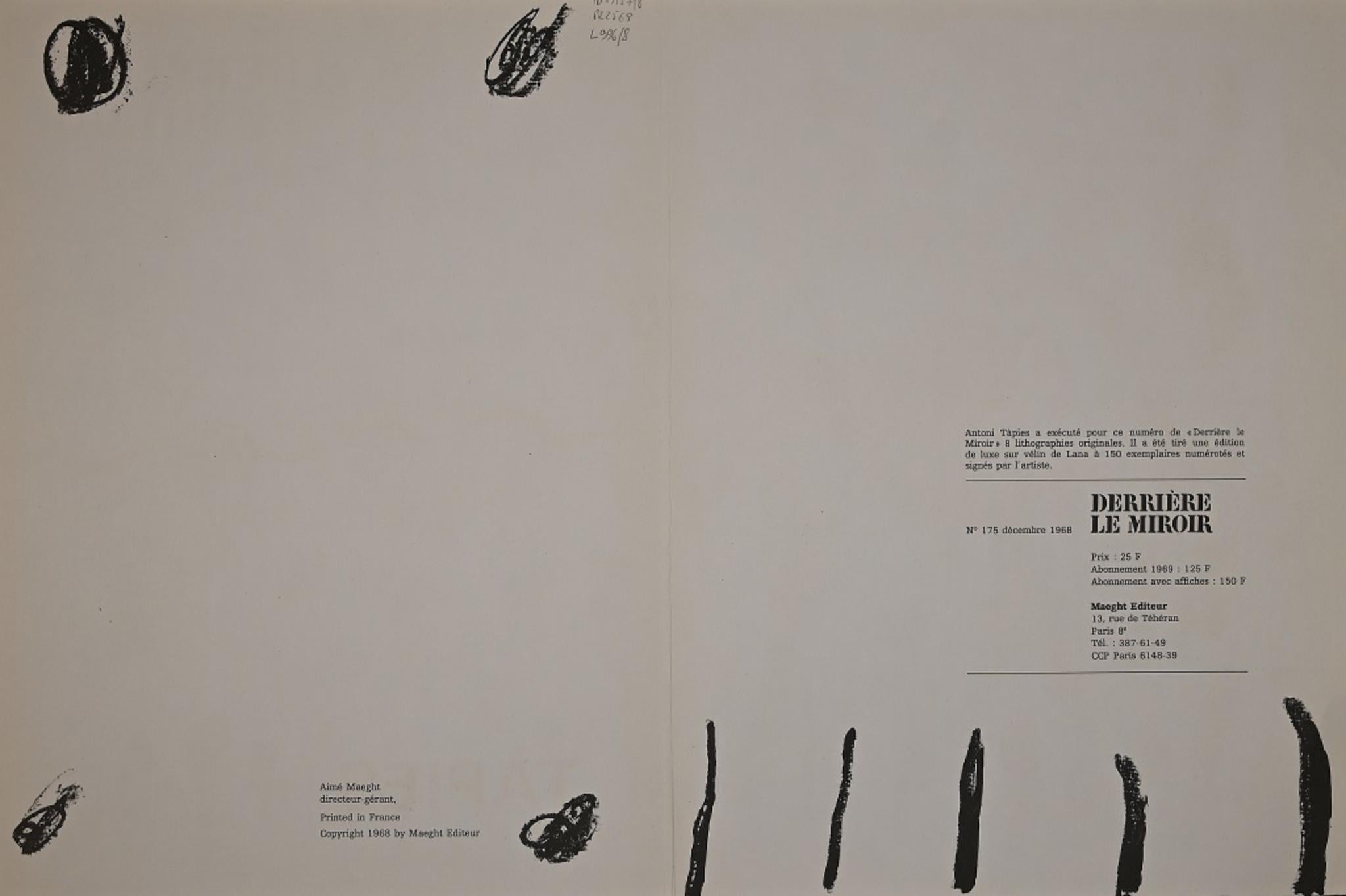 Cover for Derriere Le Miroir - Original Lithograph by Antoni Tapies - 1968 - Print by Antoni Tàpies