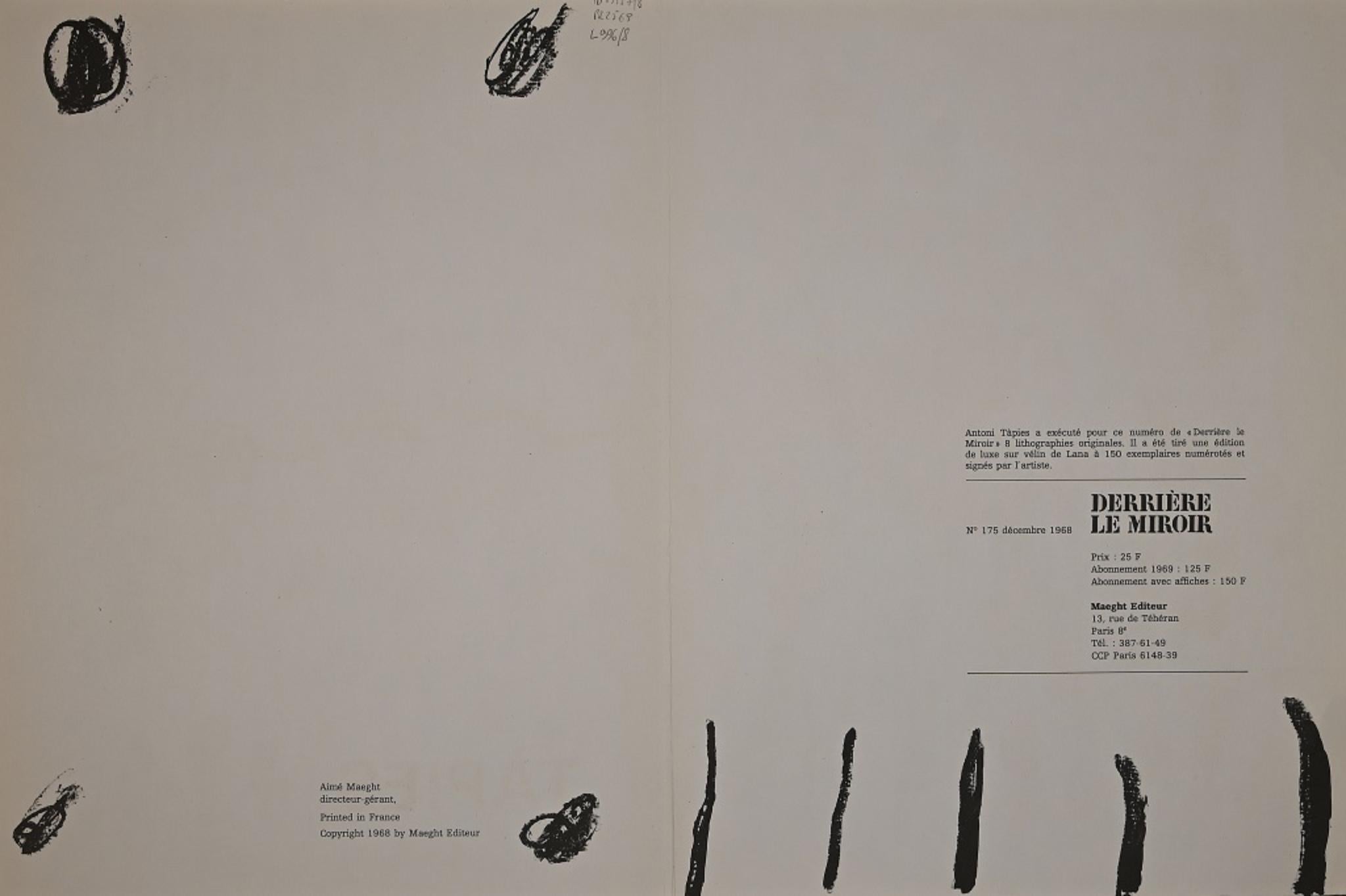 Portada de Derriere le Miroir - Litografía original de Antoni Tapies - 1968 - Print de Antoni Tàpies