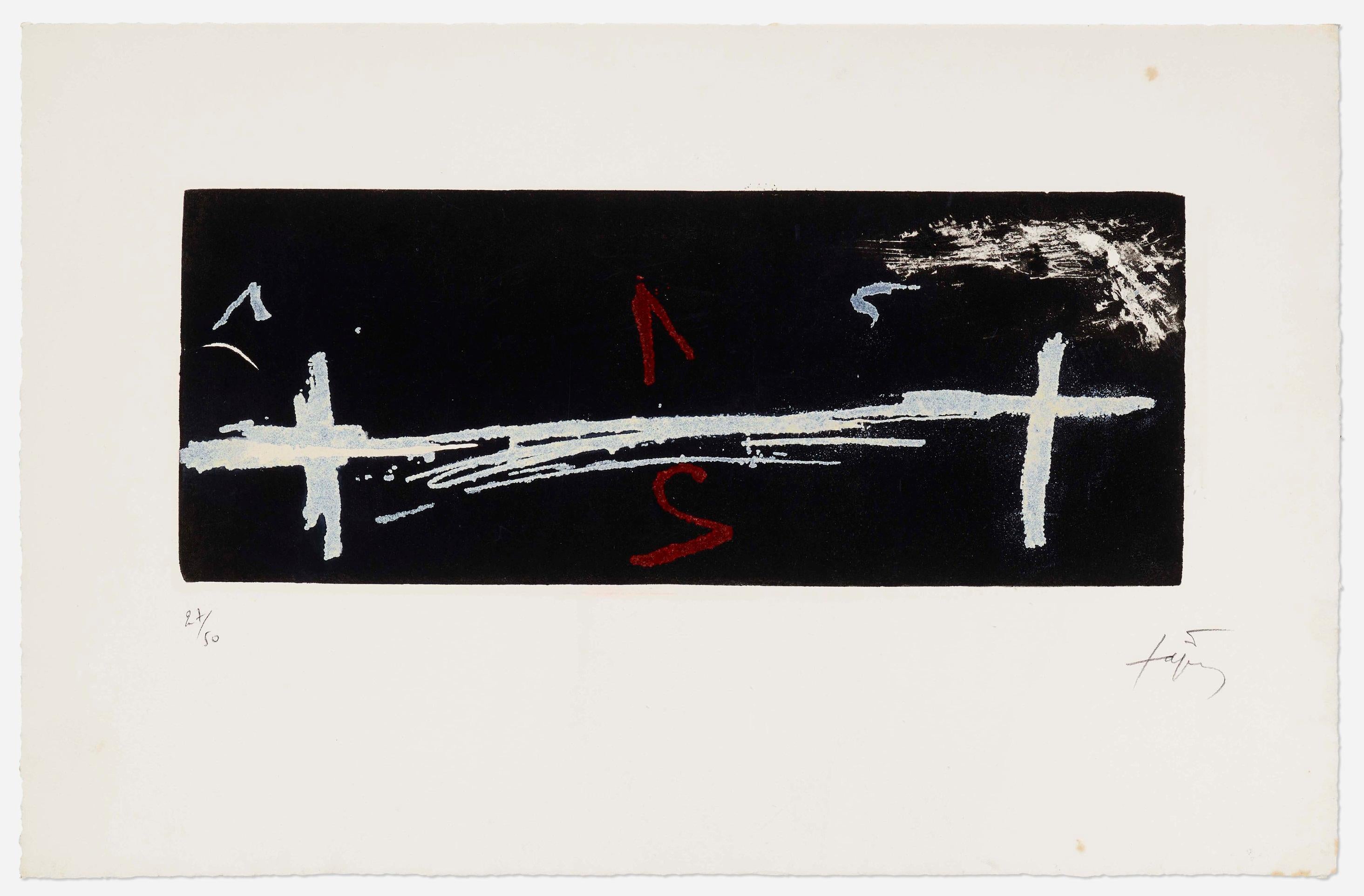 Antoni Tàpies Abstract Print - Double Croix Dark Tapies Cross Numbers Red Black White Abstract Contemporary