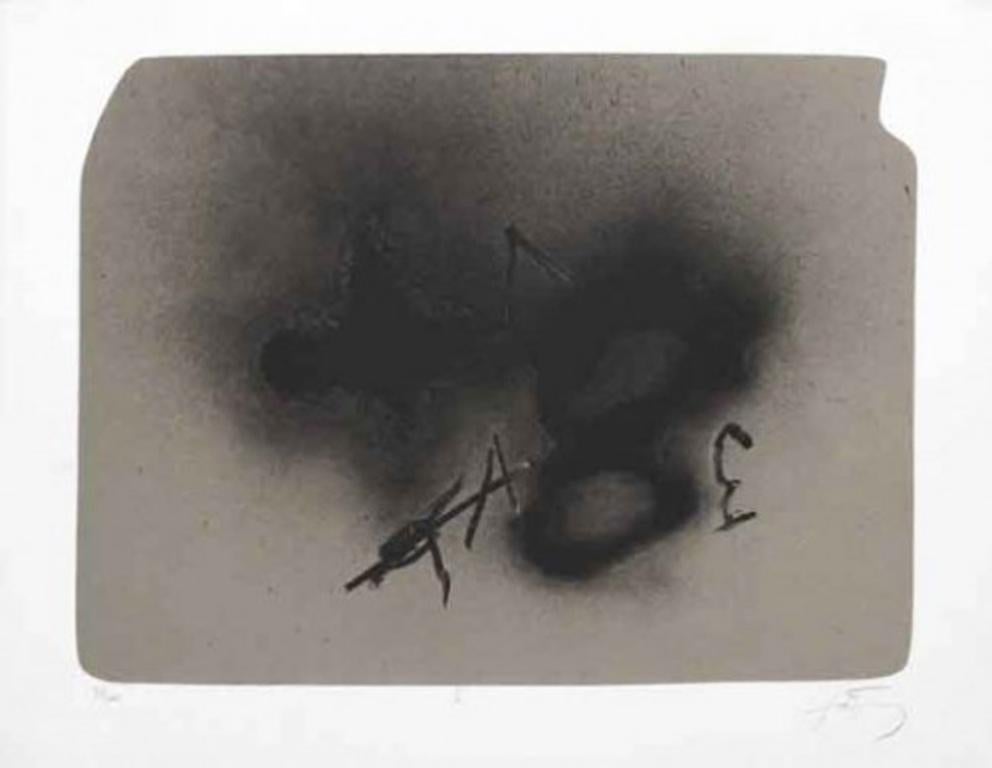 Erinnerungen, limited edition lithograph print by Antoni Tapies, 1988

Lithograph collagraph; 160 signed and numbered copies; paper: BKF Rives. Plate size: 37.3 x 48 cm. Artwork size: 45 x 56 cm. Perfect condition; Lithograph in various inks (2