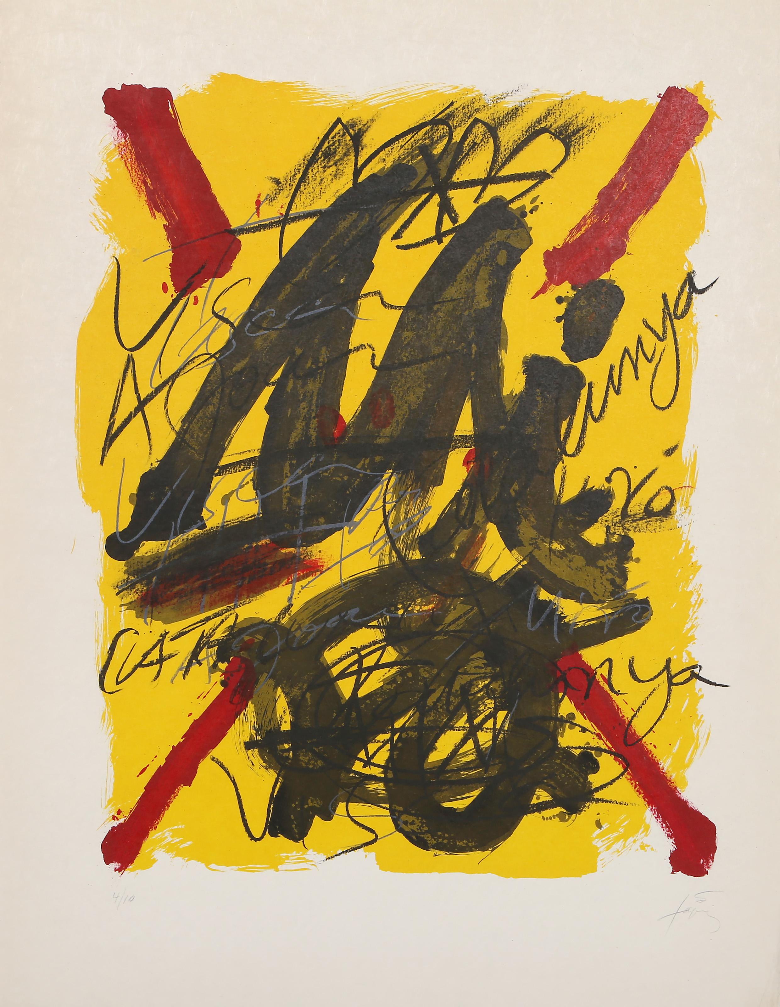 Hommage à Joan Miro, lithographie expressionniste abstraite d'Antoni Tapies - Print de Antoni Tàpies