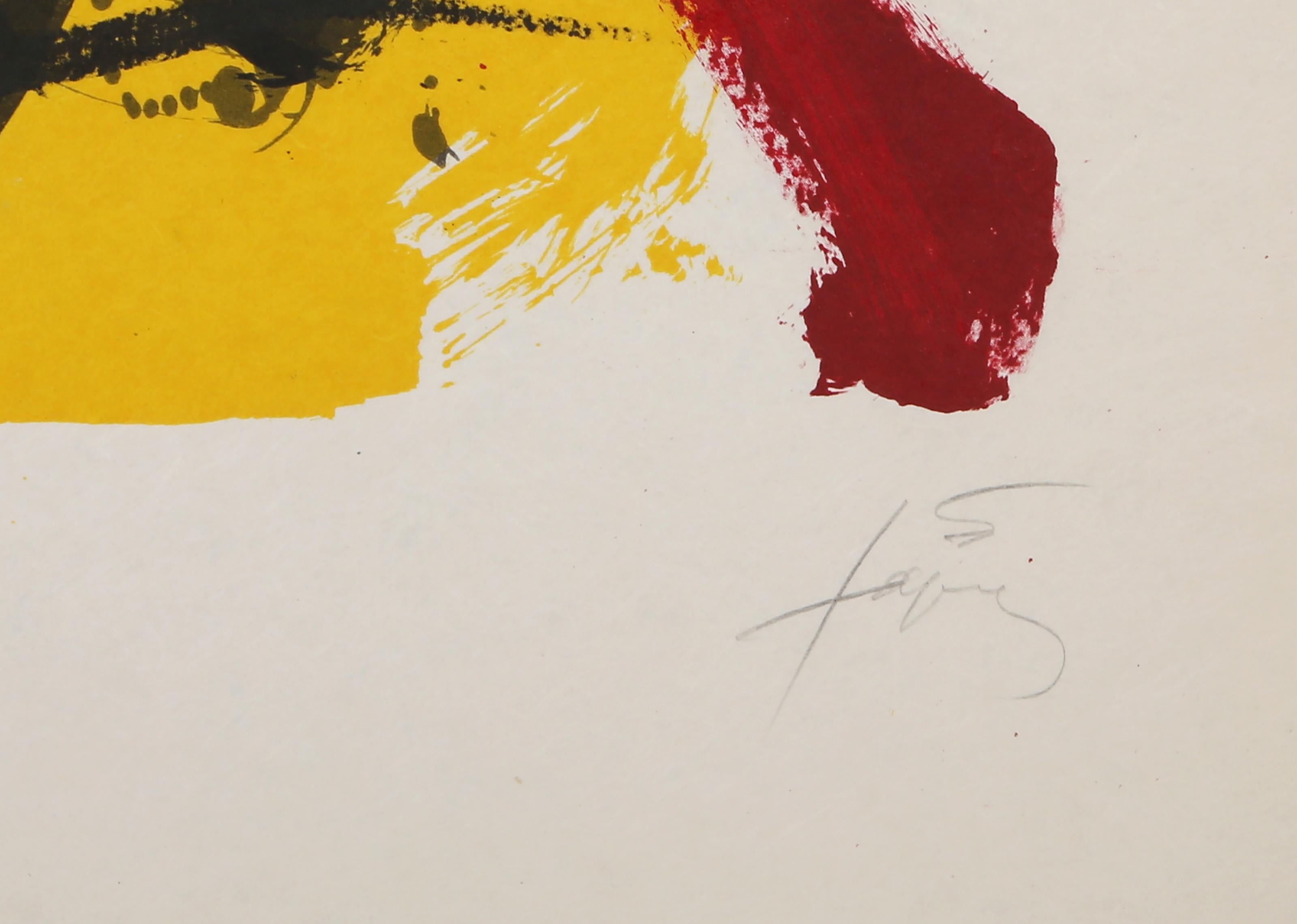 Hommage à Joan Miro, lithographie expressionniste abstraite d'Antoni Tapies - Jaune Abstract Print par Antoni Tàpies