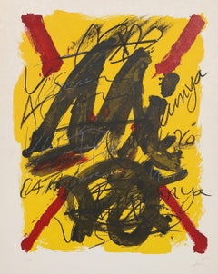 Hommage à Joan Miro, lithographie expressionniste abstraite d'Antoni Tapies