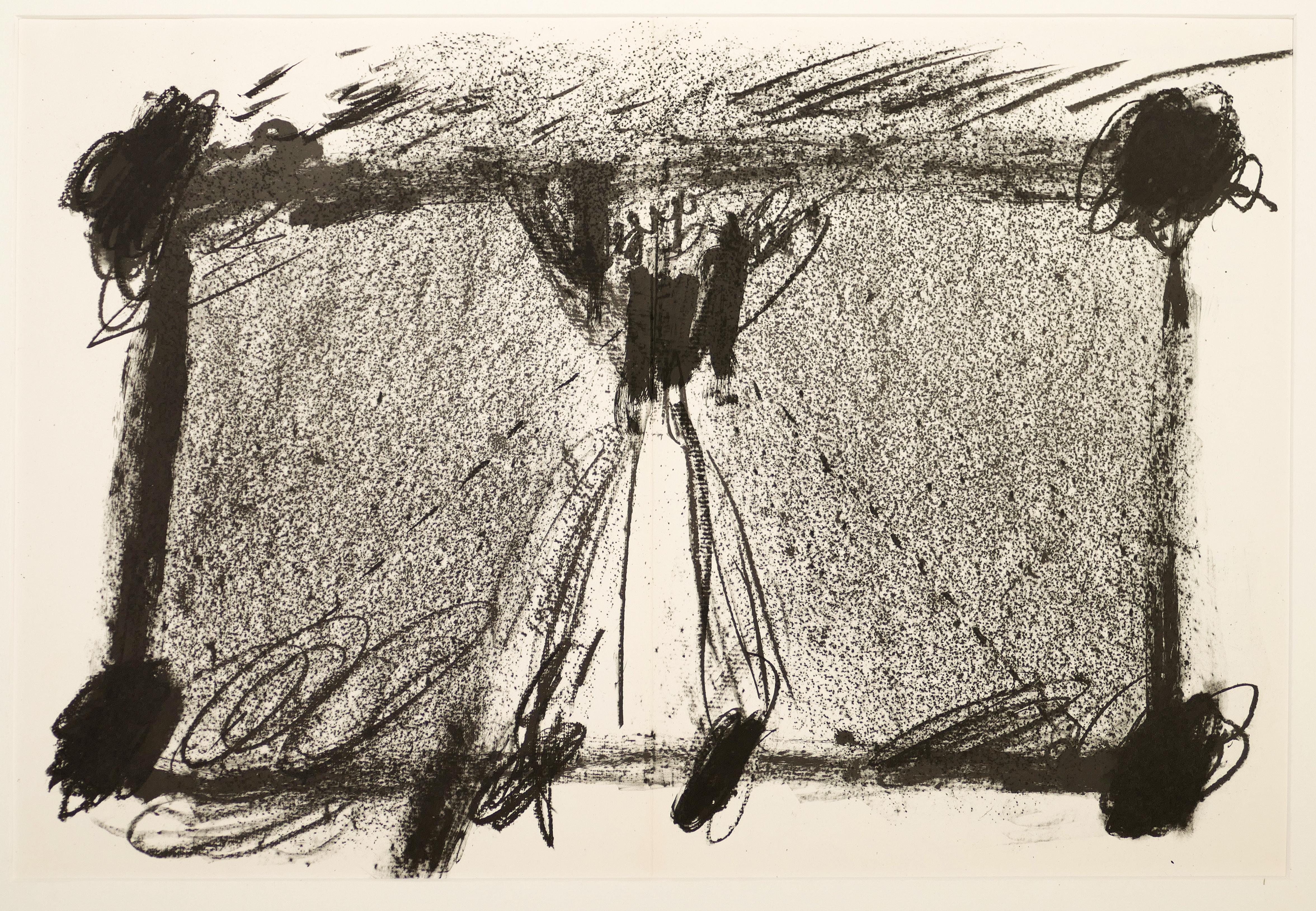 Antoni Tàpies Abstract Print - In Two Blacks - Original Lithograph by Antoni Tapies - 1968