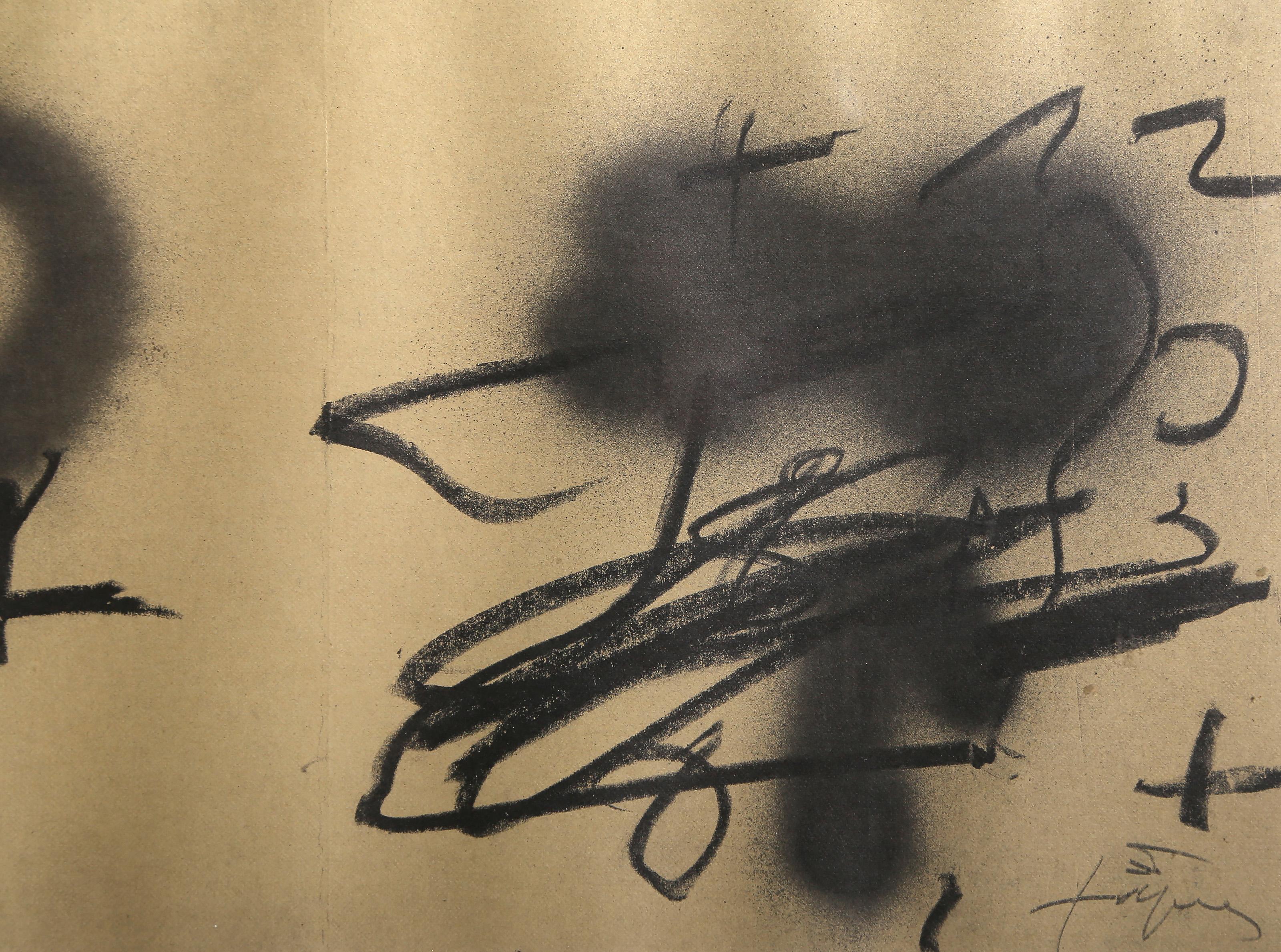 Invitation, Abstract Expressionist Lithograph by Antoni Tapies - Gray Abstract Print by Antoni Tàpies