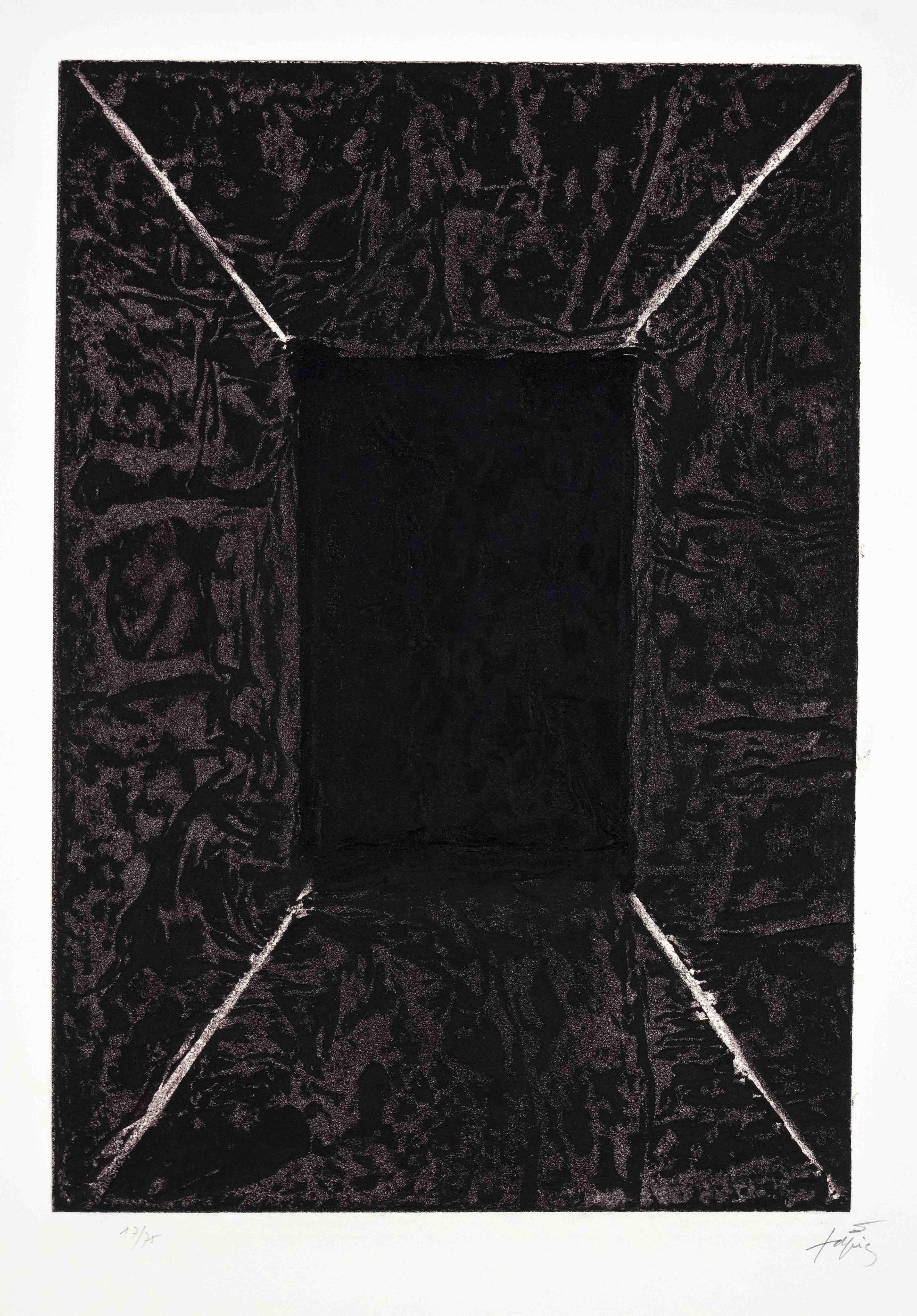 Antoni Tàpies Interior Print - "La porte" Abstract Contemporary Door Dark Brown Hole Black Space Profoundness